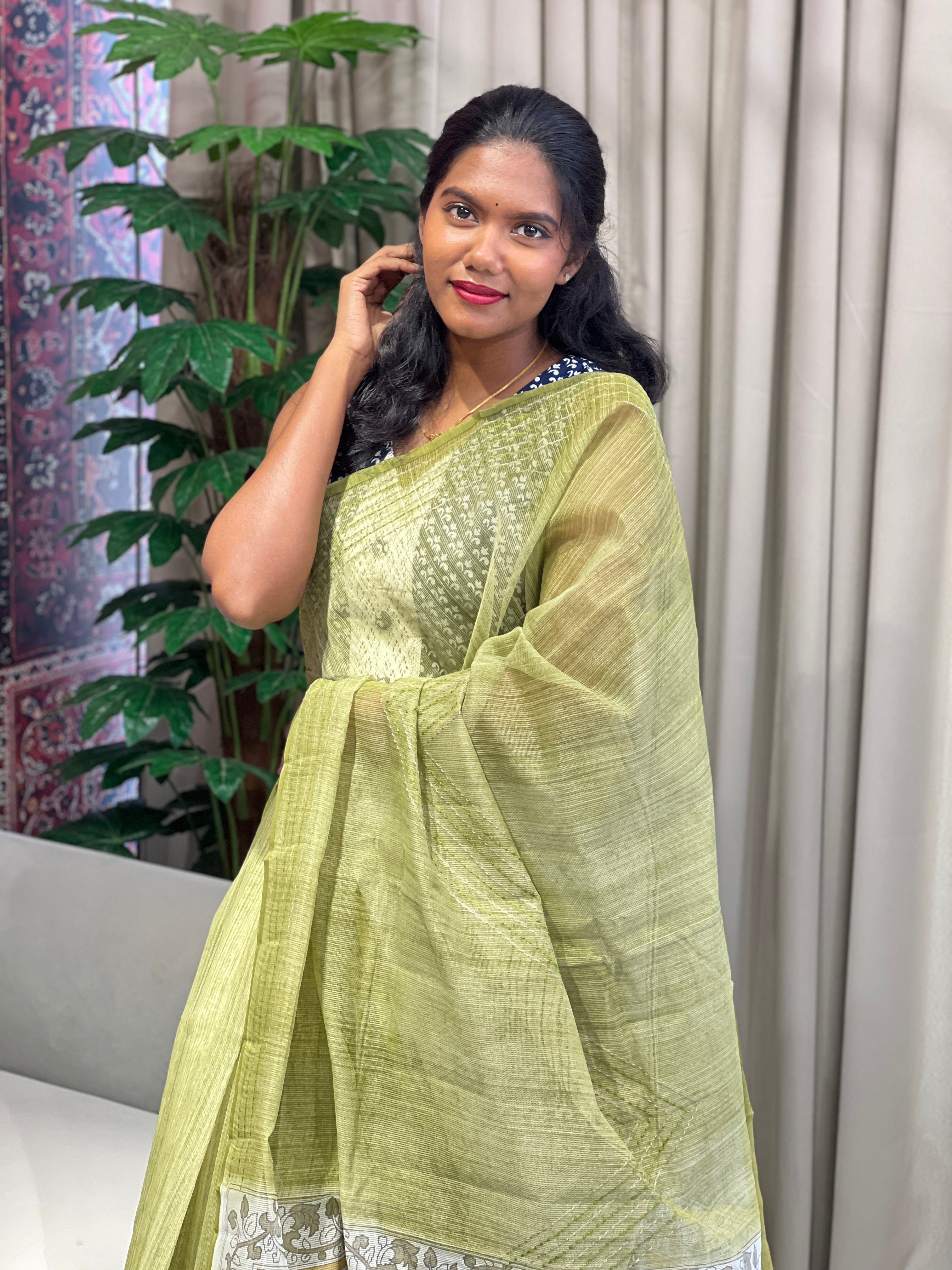 Machine Kantha & Kalamkari Detailed Supernet Kota Saree | YNG921