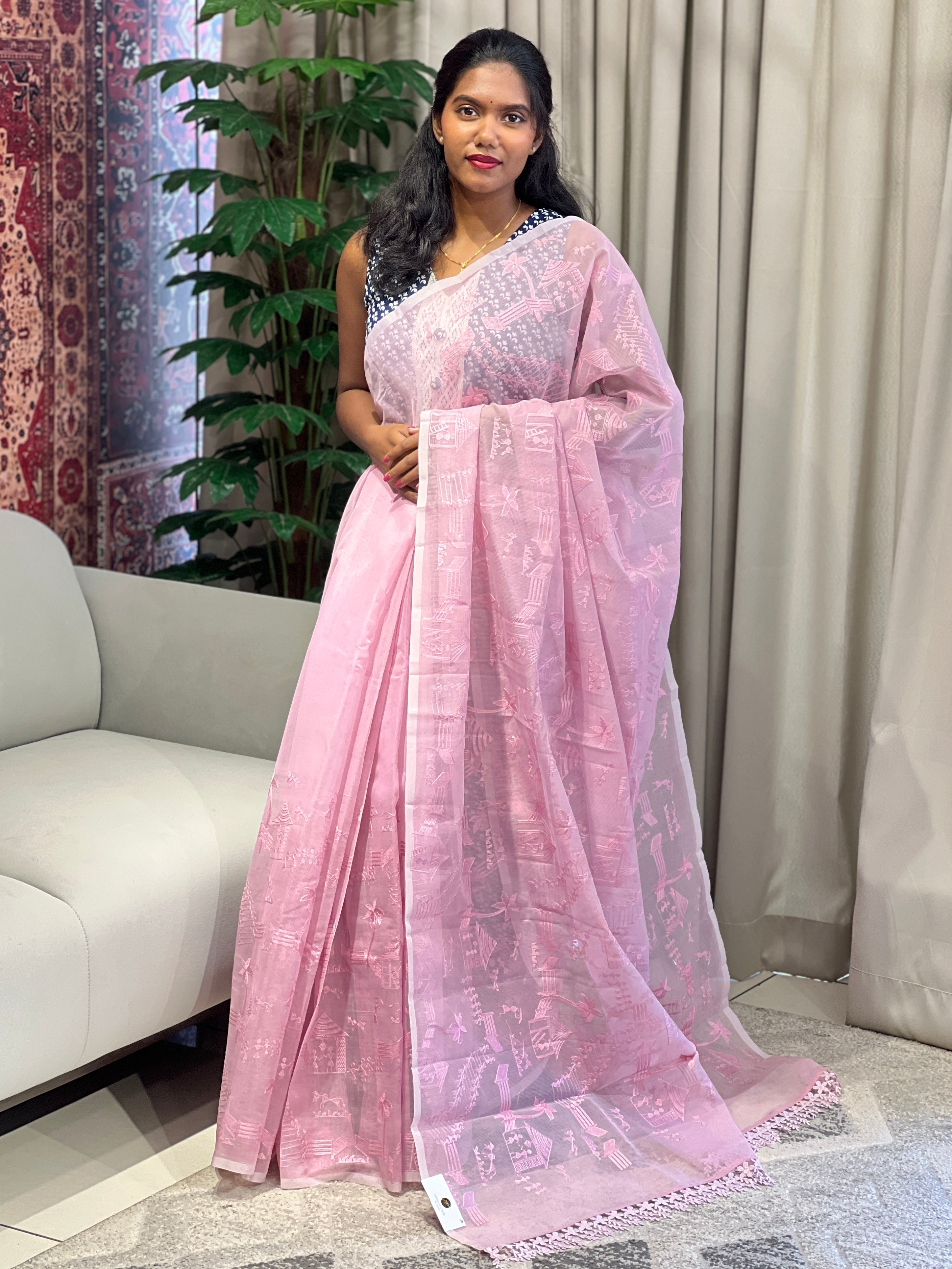 Warli Pattern Embroidery Detailed Supernet Kota Saree | YNG914