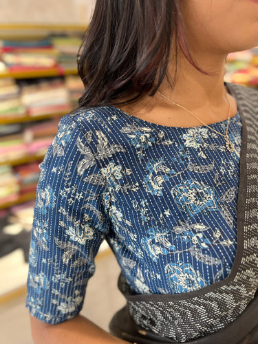 Kantha With Print Detailed Cotton Stitched Blouse | IT132
