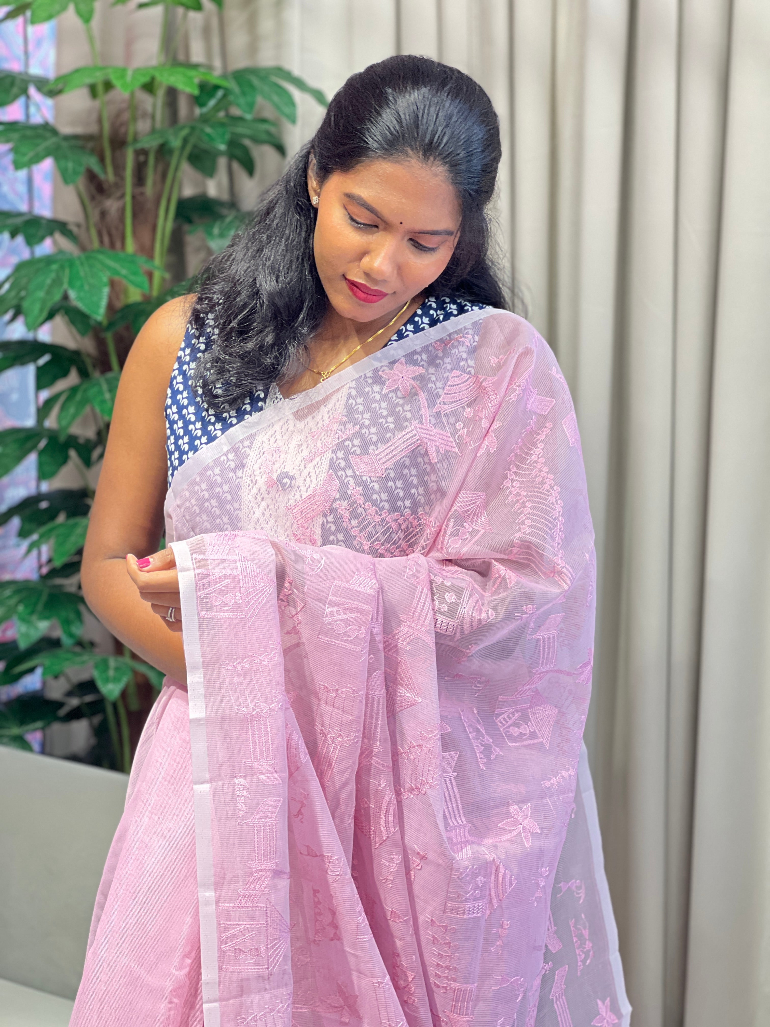 Warli Pattern Embroidery Detailed Supernet Kota Saree | YNG914