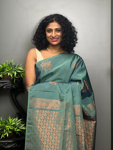 Single Shade Geometric Pattern Semi Silk Saree | KRK297