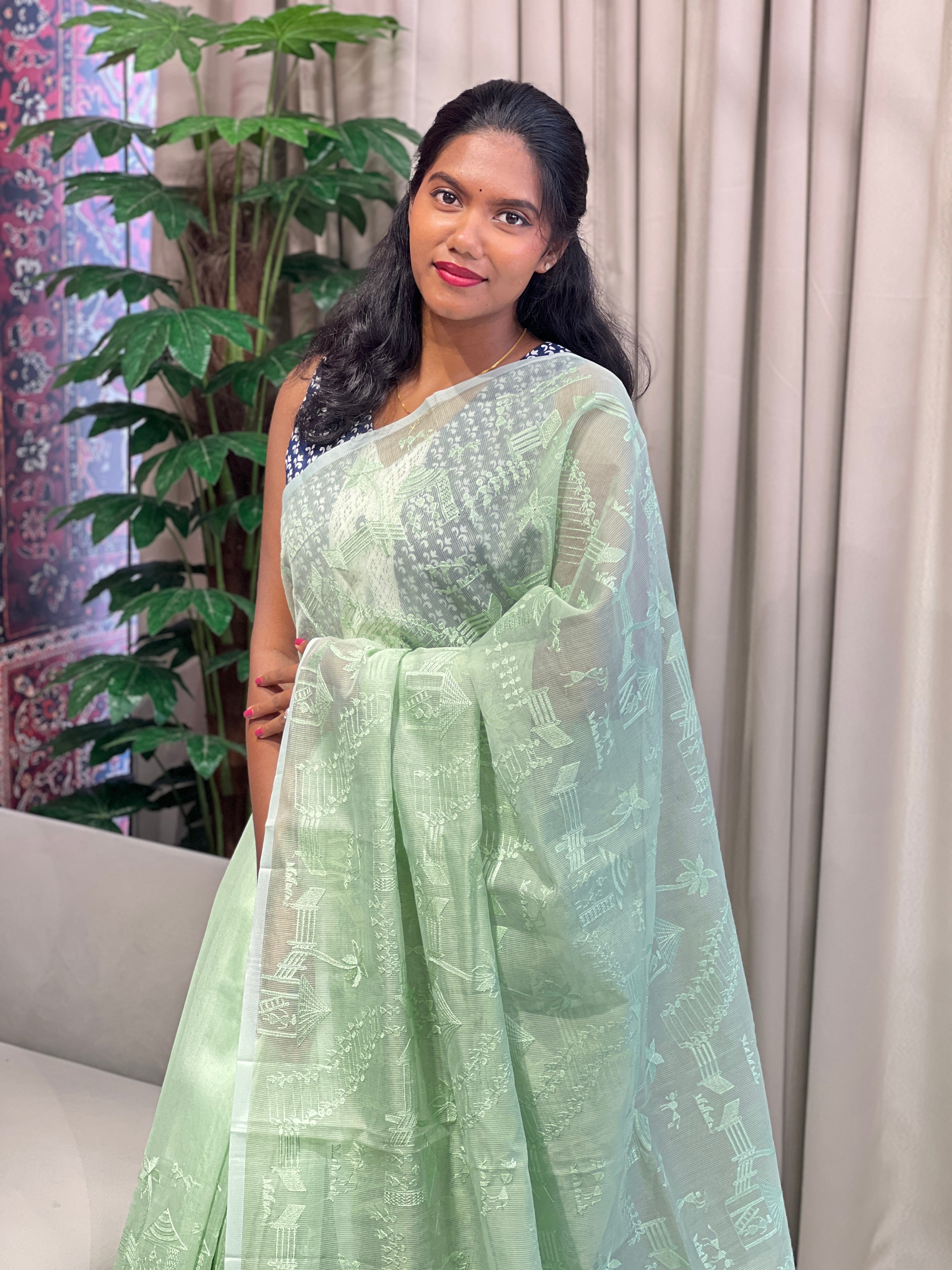 Warli Pattern Embroidery Detailed Supernet Kota Saree | YNG913