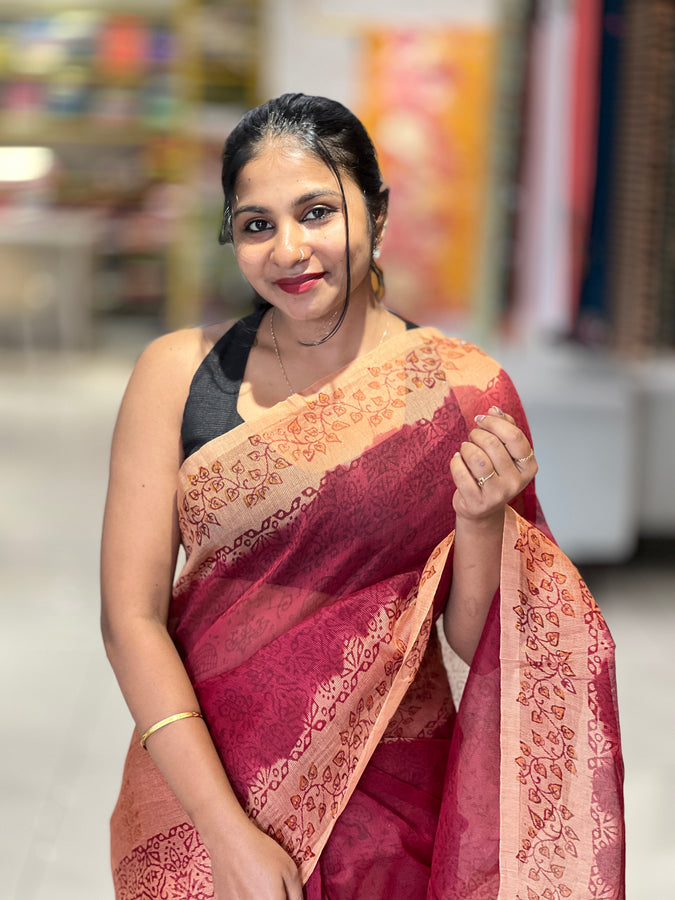 Hand Block Printed Supernet Kota Saree | SF1326