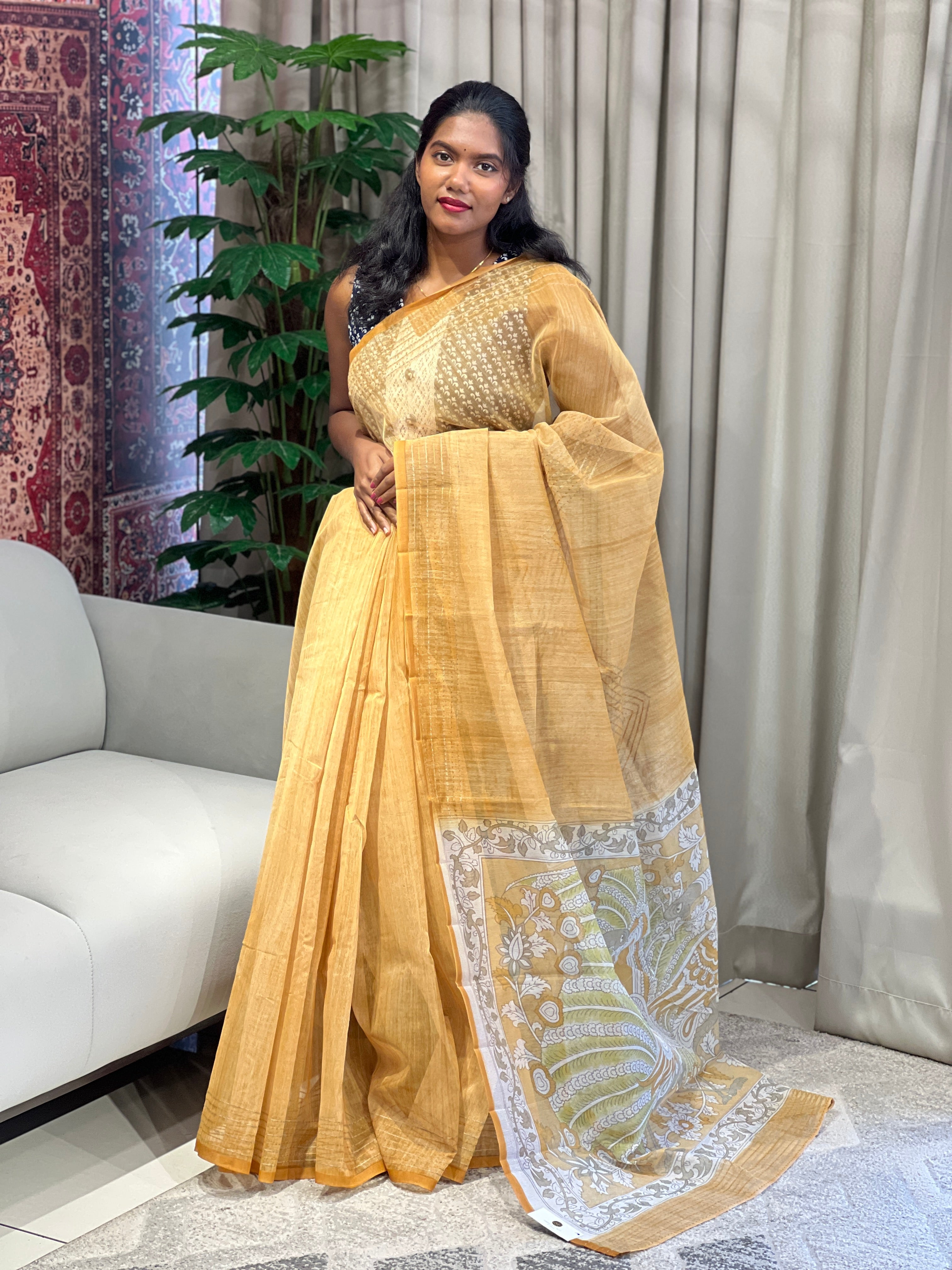 Machine Kantha & Kalamkari Detailed Supernet Kota Saree | YNG922