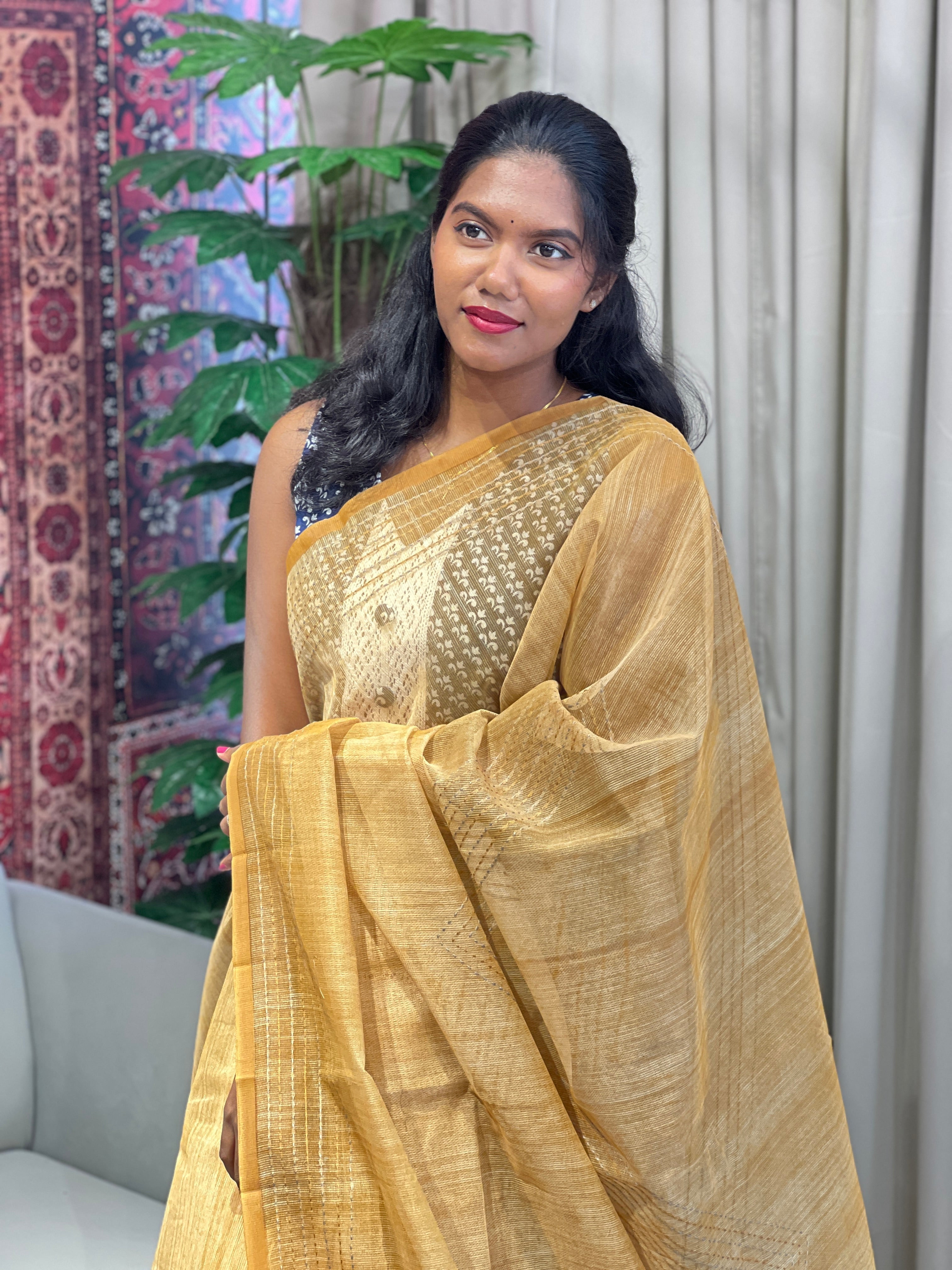 Machine Kantha & Kalamkari Detailed Supernet Kota Saree | YNG922