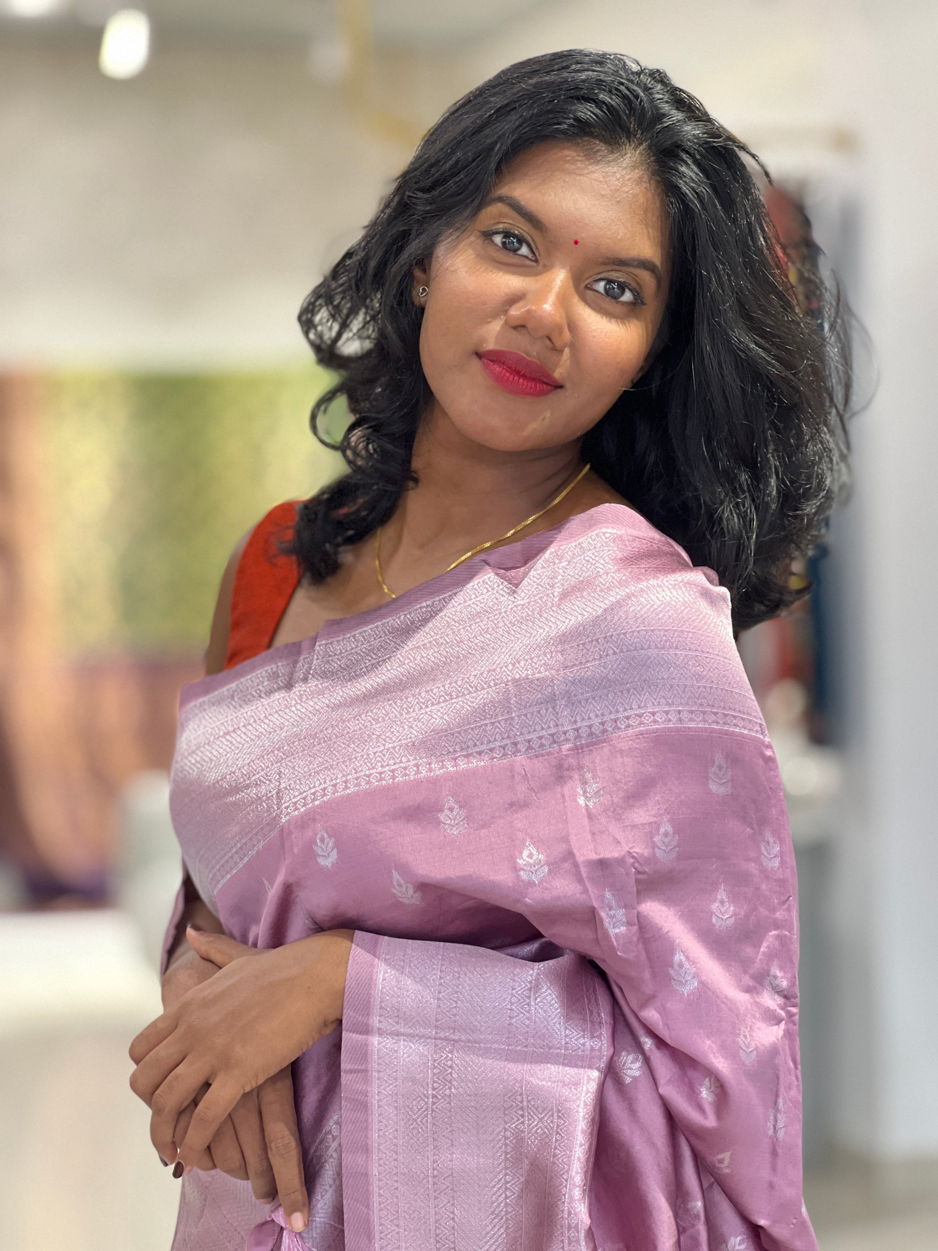 Traditional Silver Zari Buta Weaved Semi Silk Saree | HT176