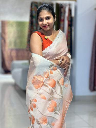 Digital Print With Pitta Work Highlighted Silky Kota Saree | BLD1355