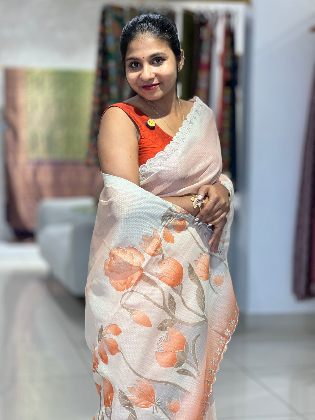 Digital Print With Pitta Work Highlighted Silky Kota Saree | BLD1355