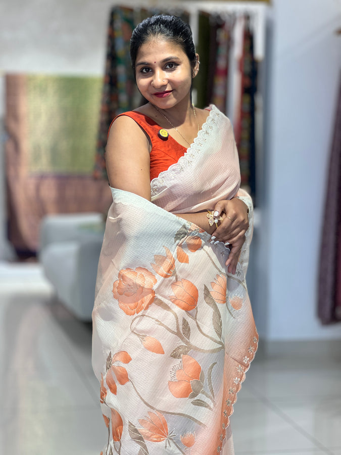 Digital Print With Pitta Work Highlighted Silky Kota Saree | BLD1355