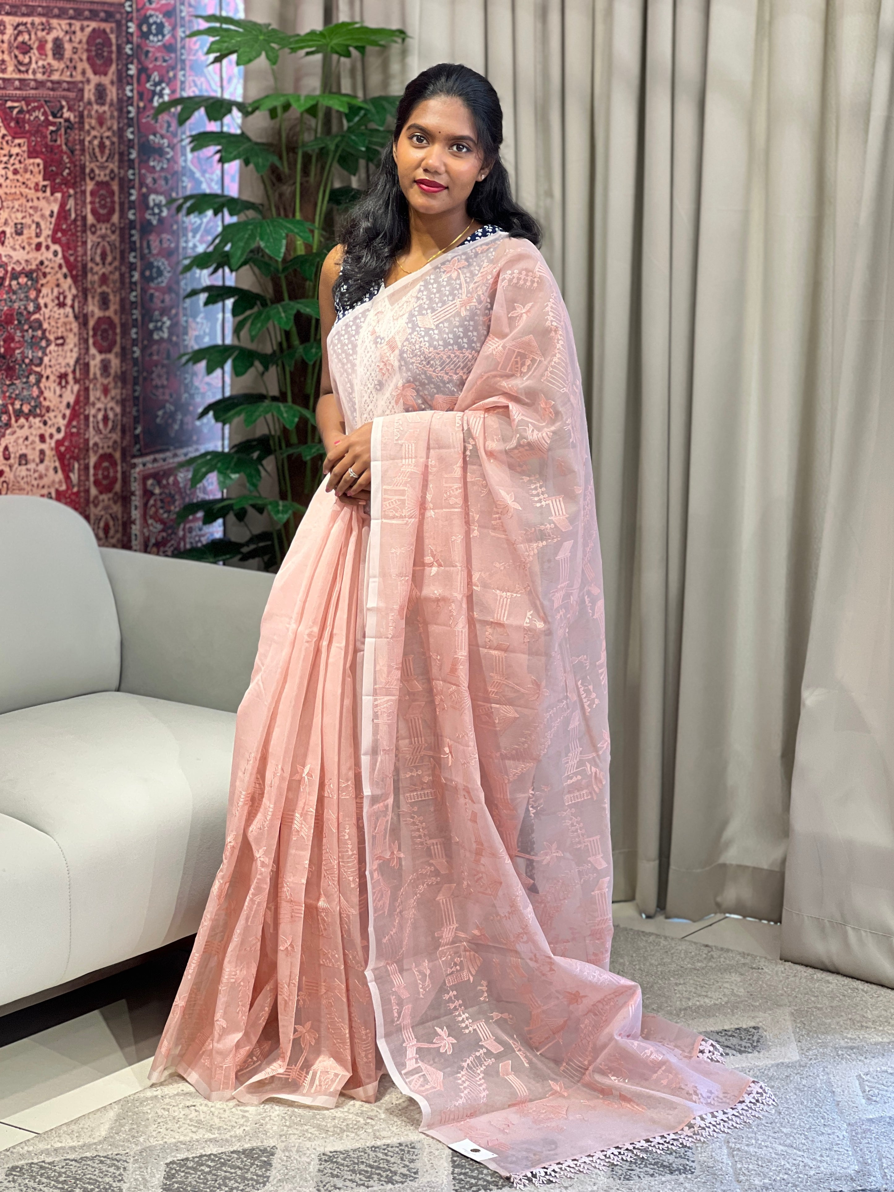 Warli Pattern Embroidery Detailed Supernet Kota Saree | YNG911