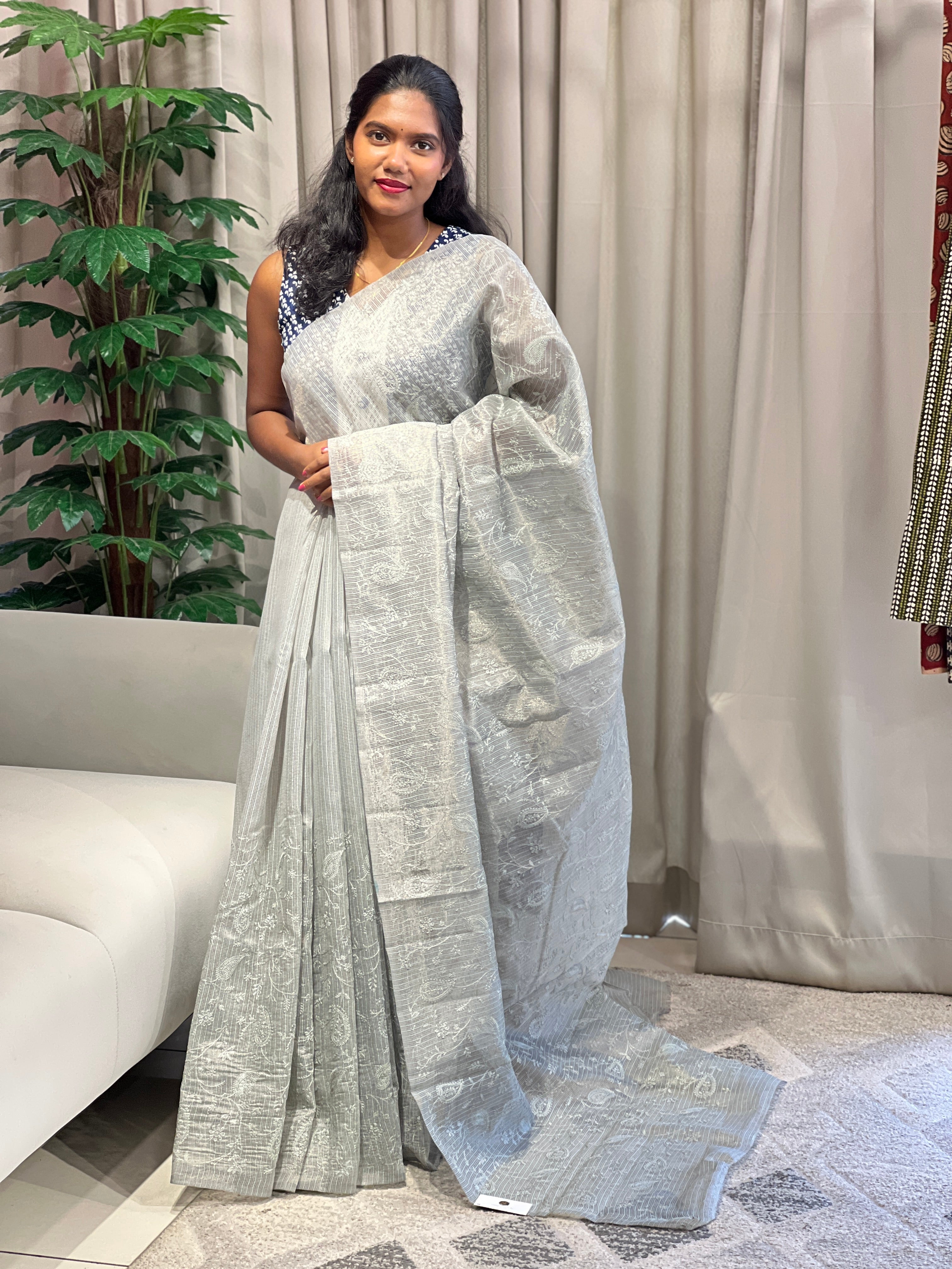 Paisley Embroidered Tissue Woven Check Kota Saree | YNG864