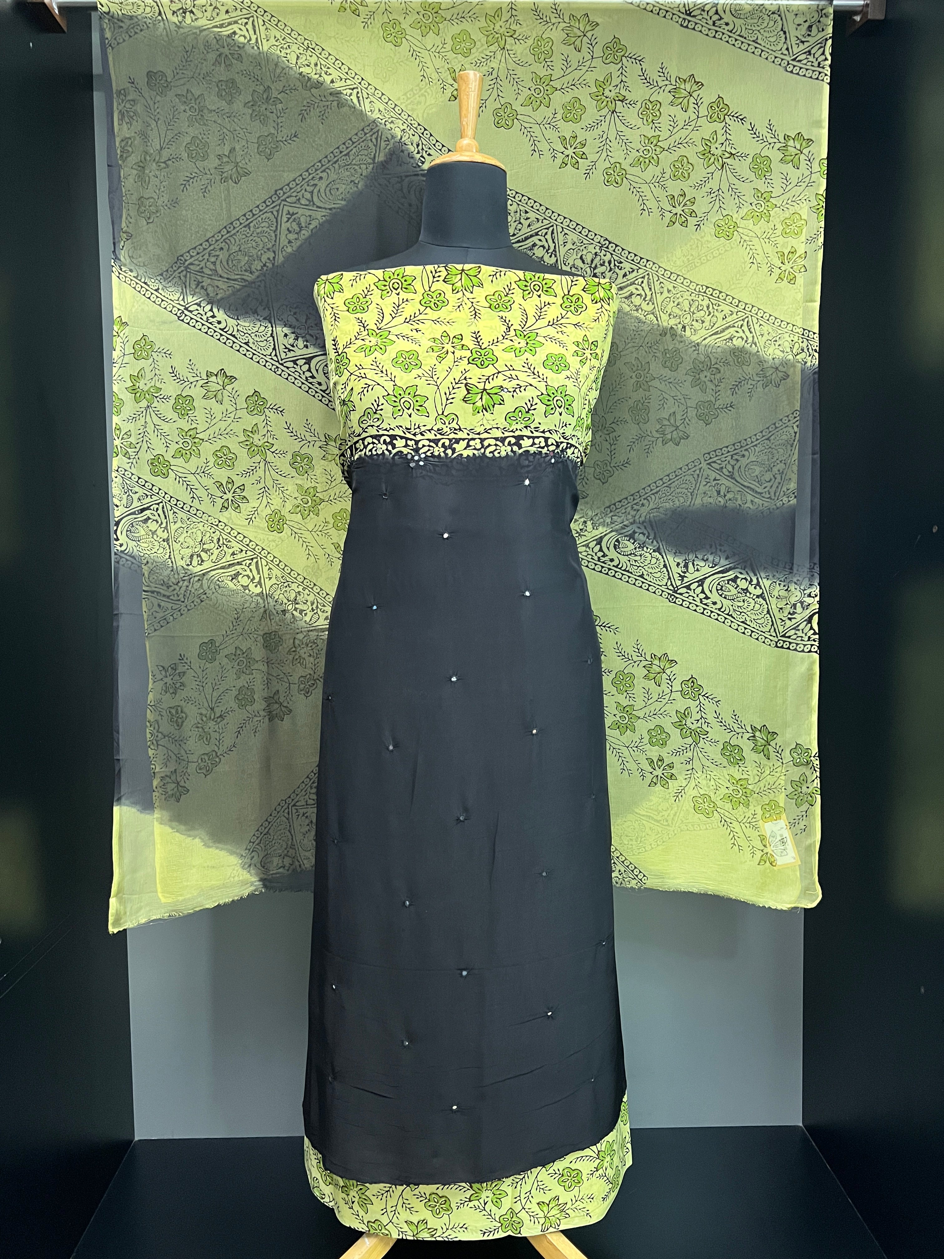 Hand Block Print With Mirror Detailed Uppada Silk Salwar Set | SF1393