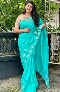 Twine Cut Work Placement Detailed Soft Silk Saree | TC402
