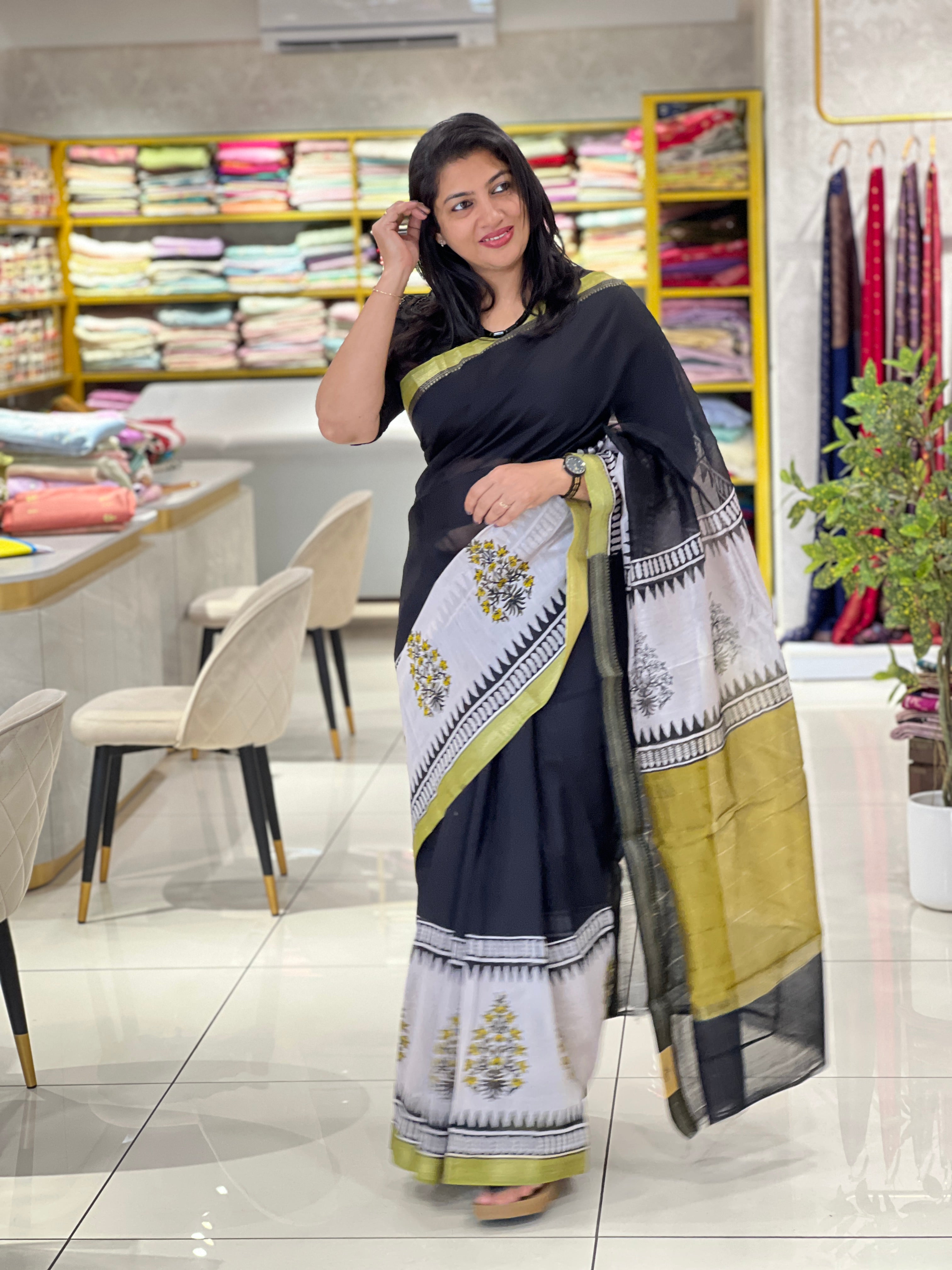 Printed Motif Chanderi Saree | BHB101