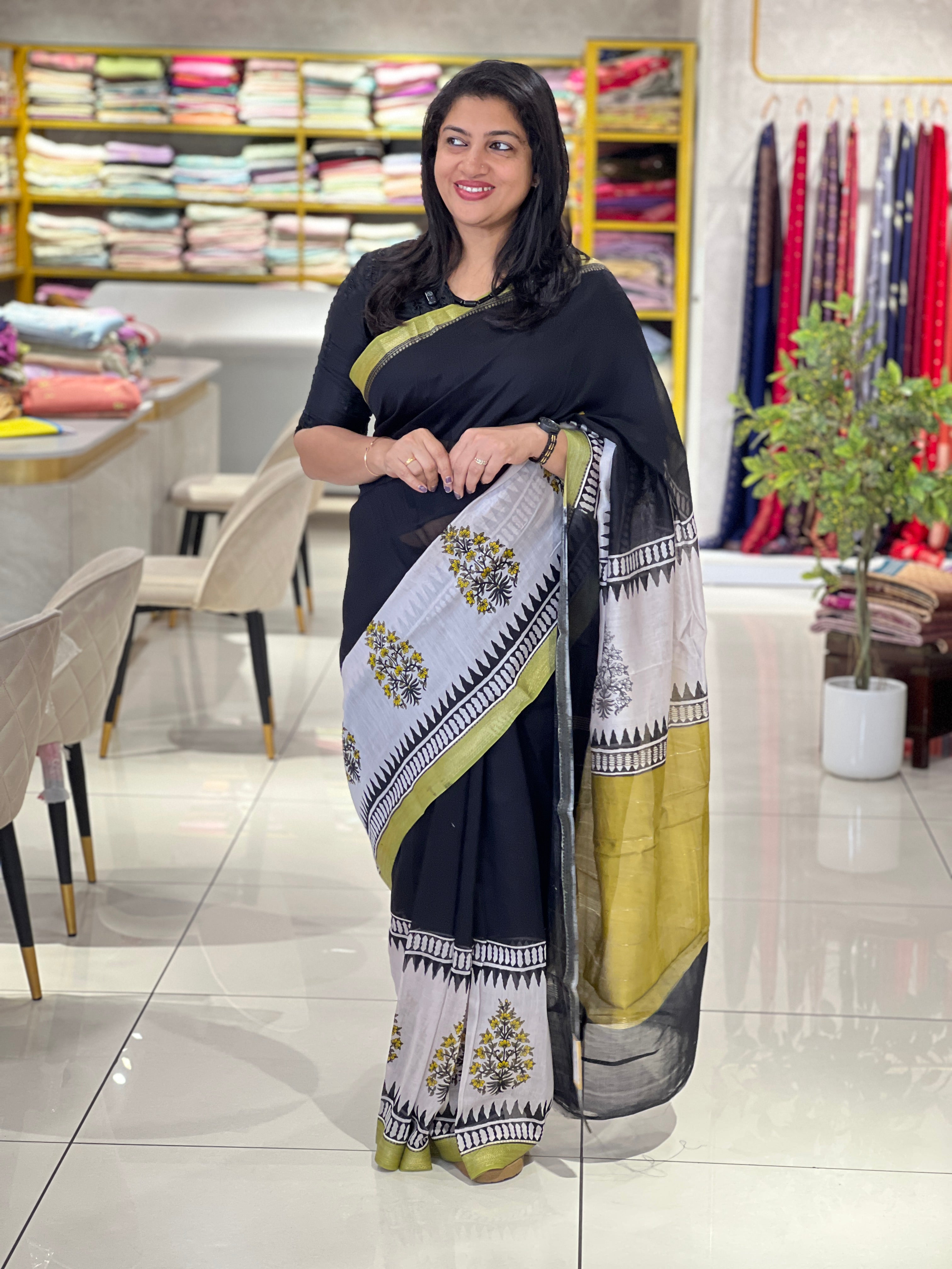 Printed Motif Chanderi Saree | BHB101