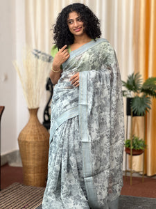 Floral Printed Silk Chanderi Saree | RGD188