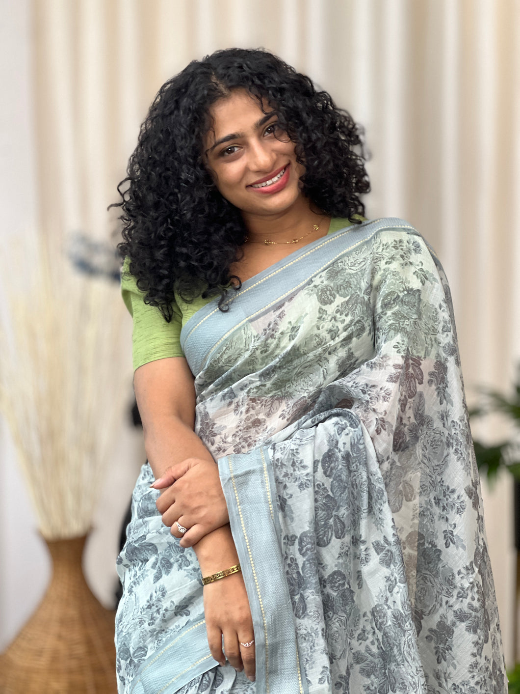 Floral Printed Silk Chanderi Saree | RGD188