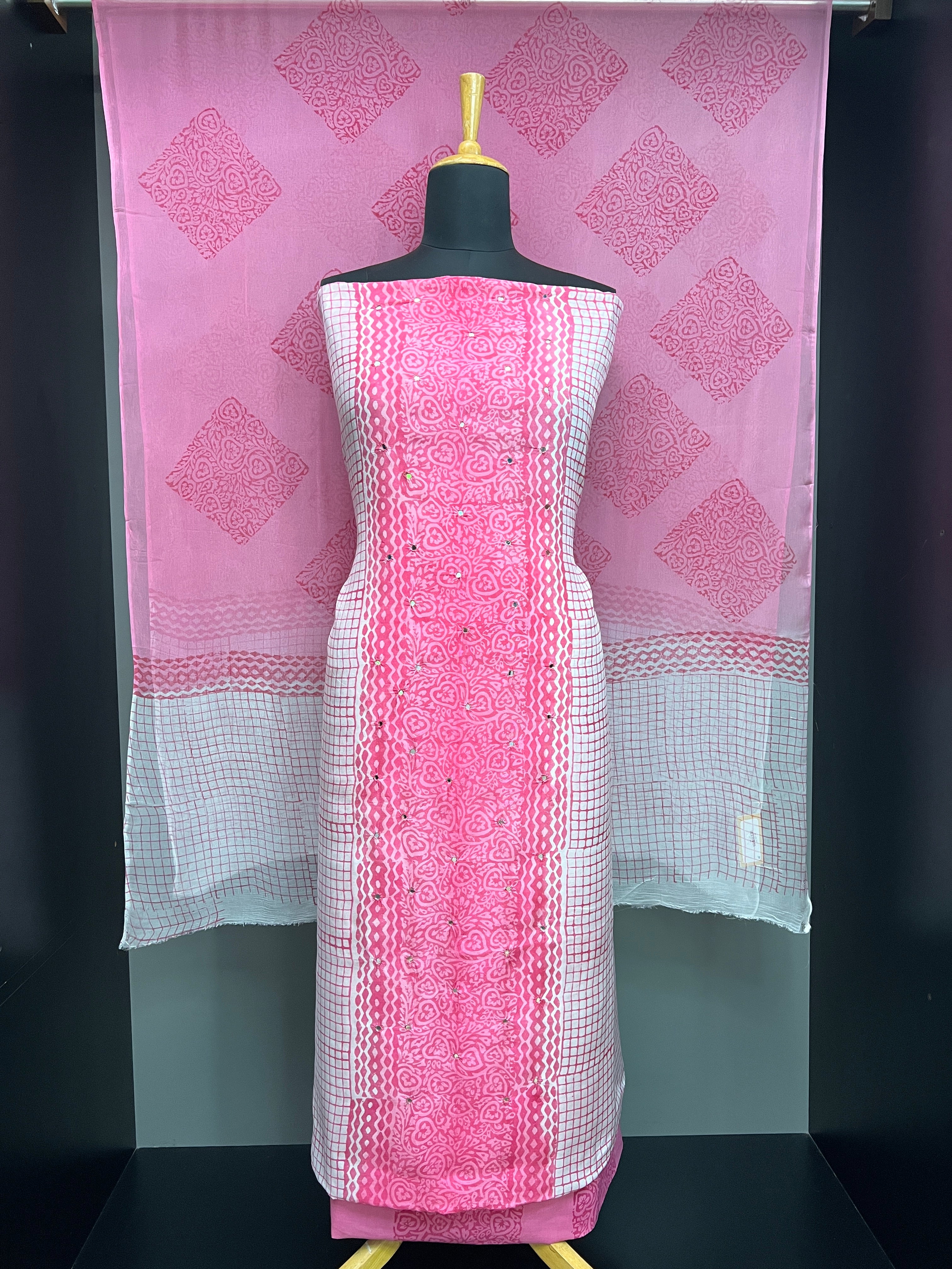 Block Print With Mirror Detailed Uppada Silk Salwar Set | SF1385