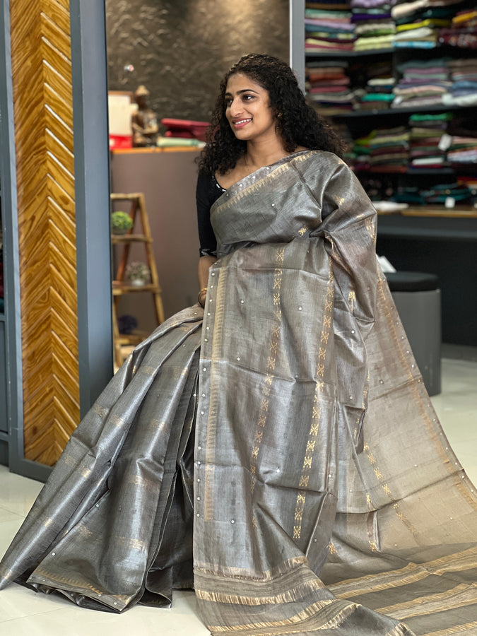 Basket Weaving Pattern  Tussar Saree | PD888