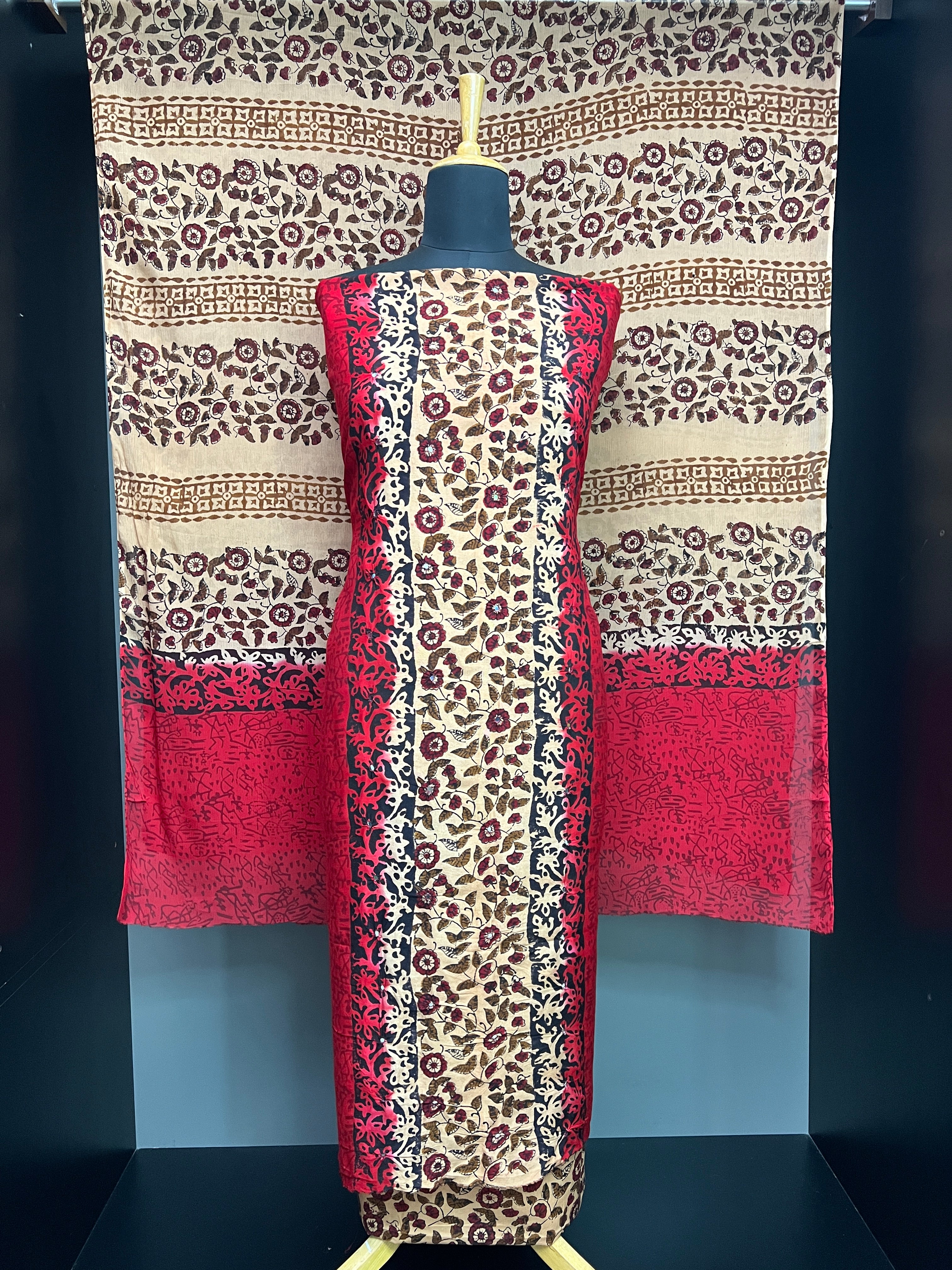 Hand Block Print With Mirror Detailed Uppada Silk Salwar Set | SF1402