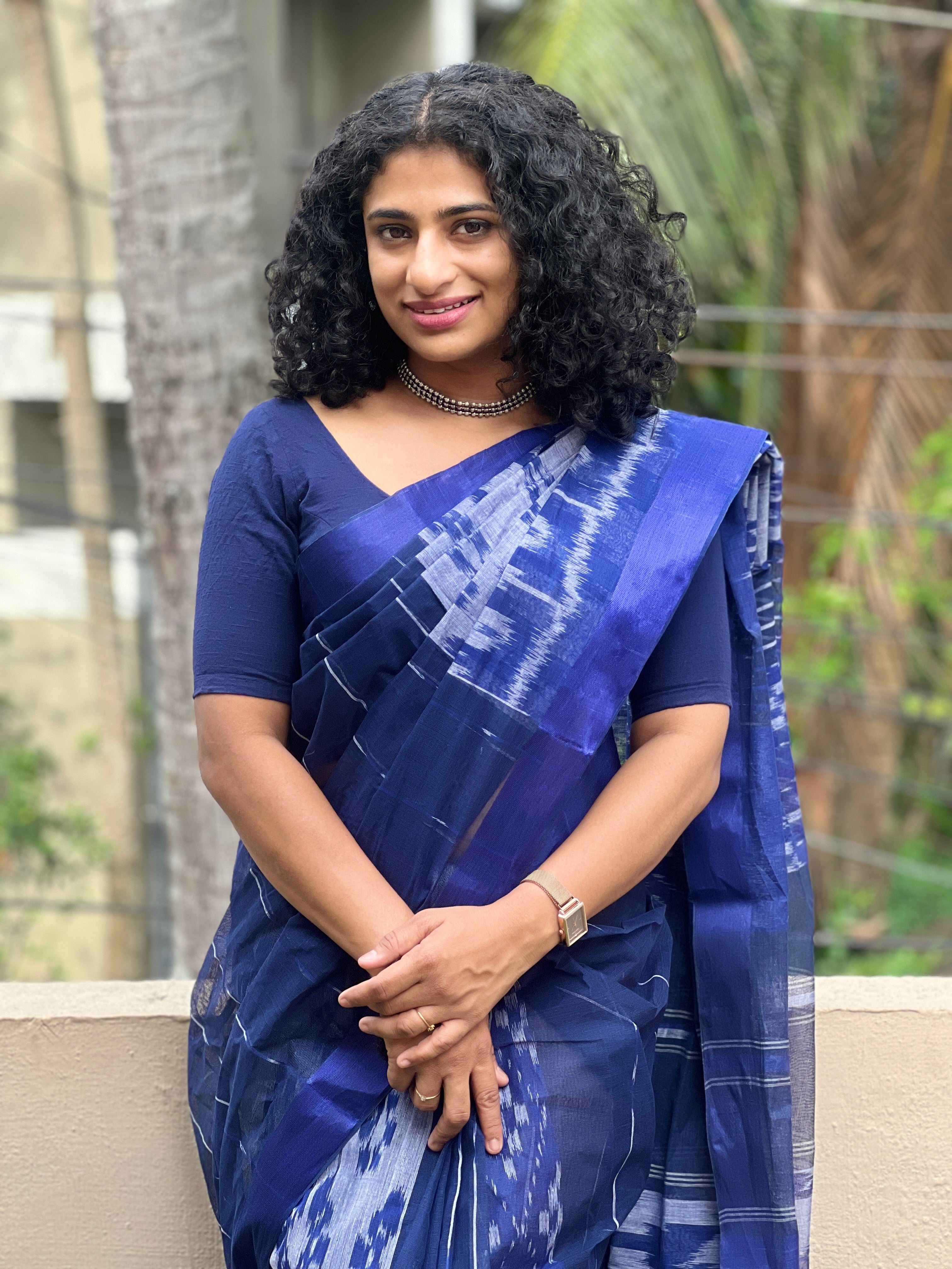 Blue Ikat Weaved Cotton Saree | RP308