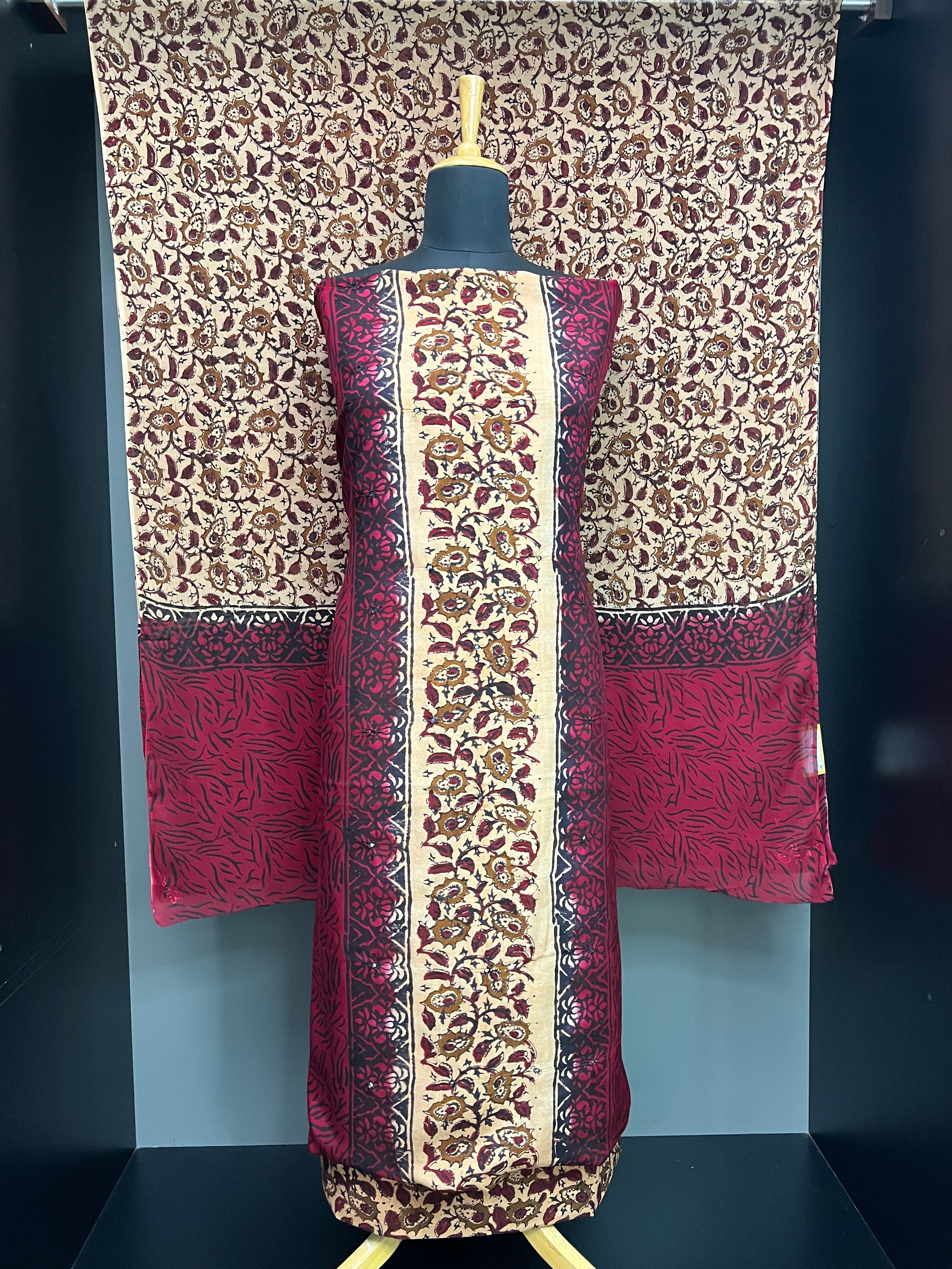 Hand Block Print With Mirror Detailed Uppada Silk Salwar Set | SF1398