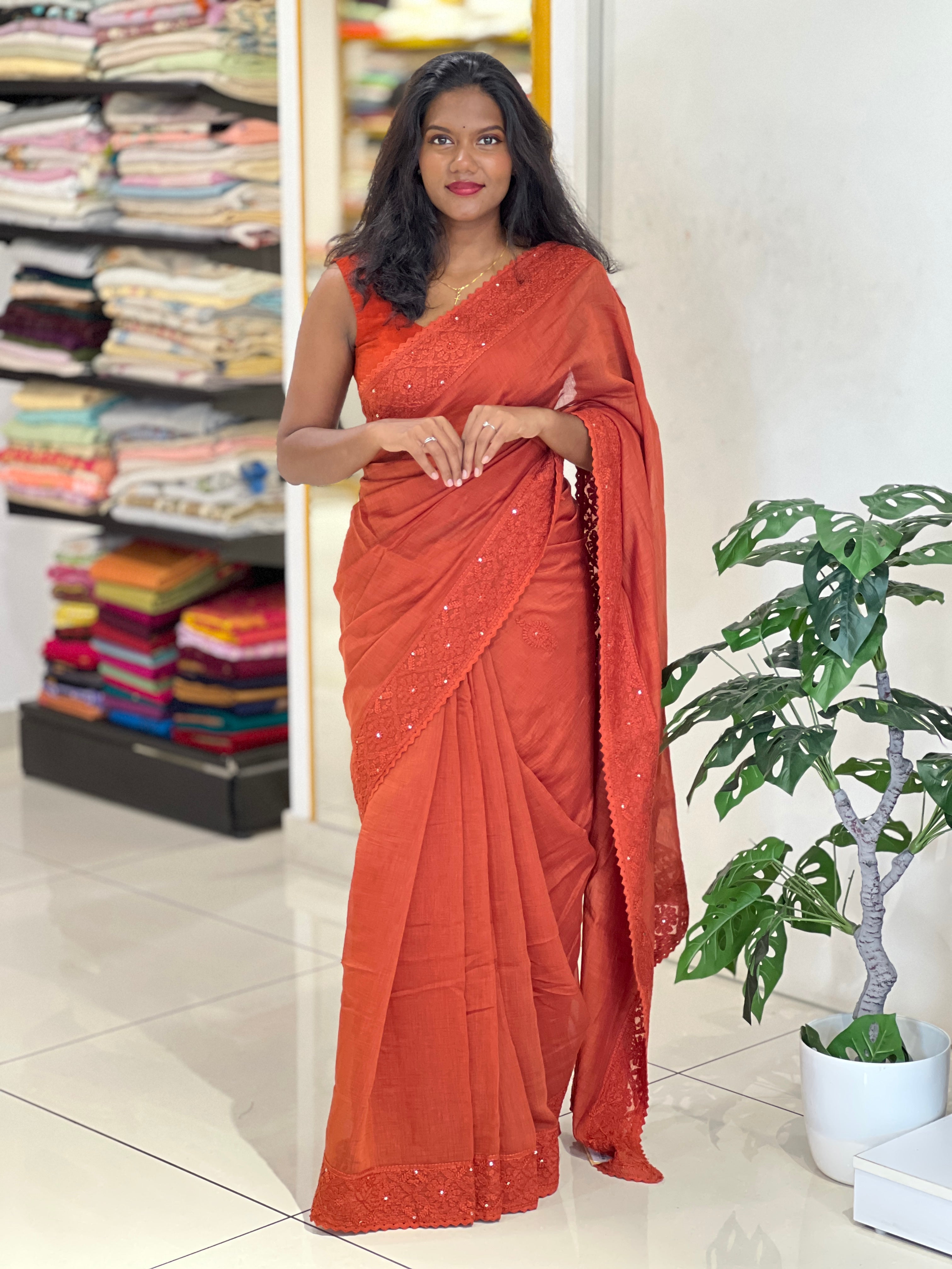 Chikankari Work Detailed Pure Cotton Saree | GMA181