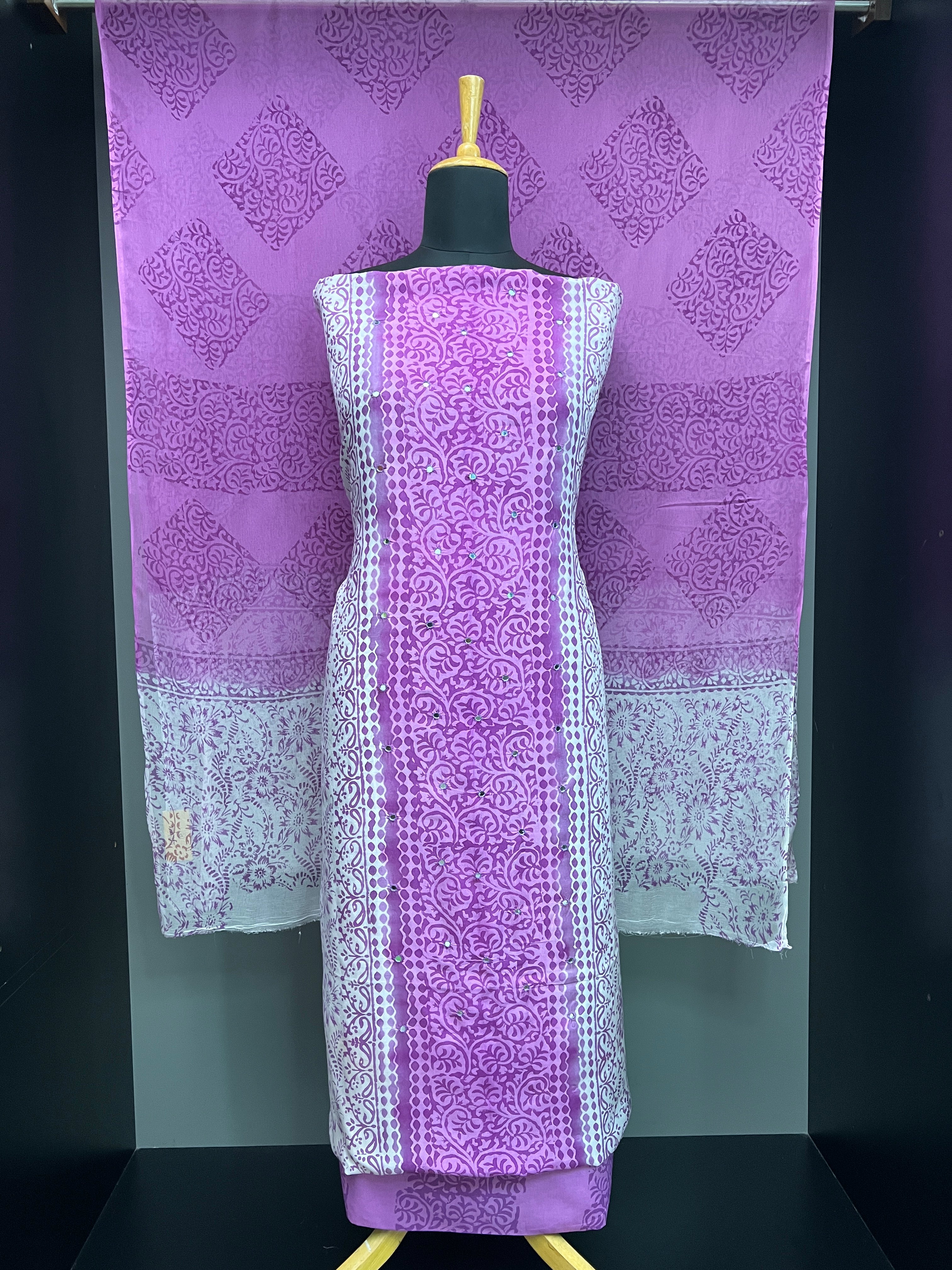 Block Print With Mirror Detailed Uppada Silk Salwar Set | SF1389