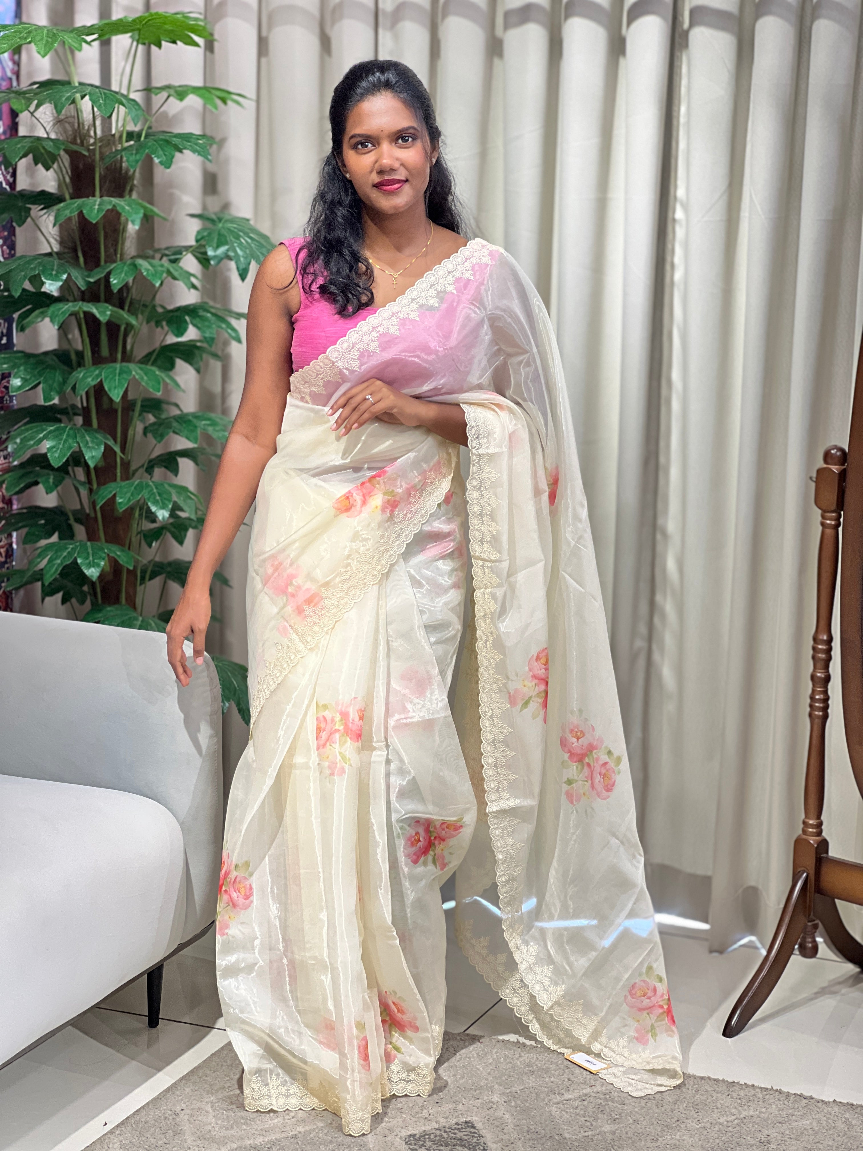 Floral Digital Printed Glass Organza Saree | HT421