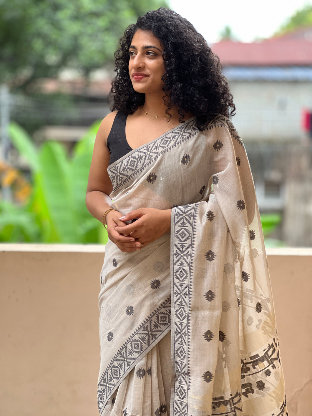 Jamdani Weaving Pattern Chanderi Saree | BLD298