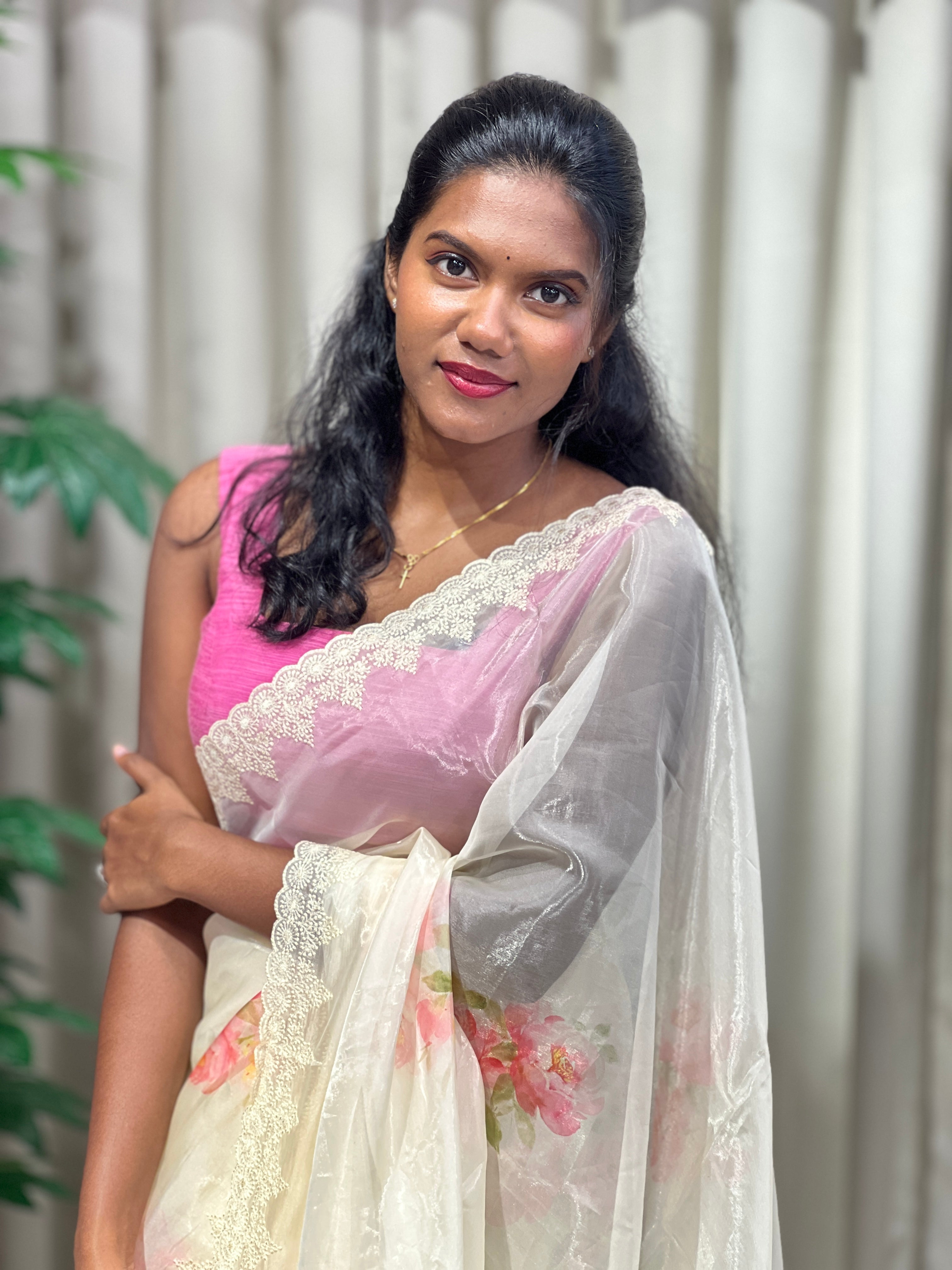 Floral Digital Printed Glass Organza Saree | HT421