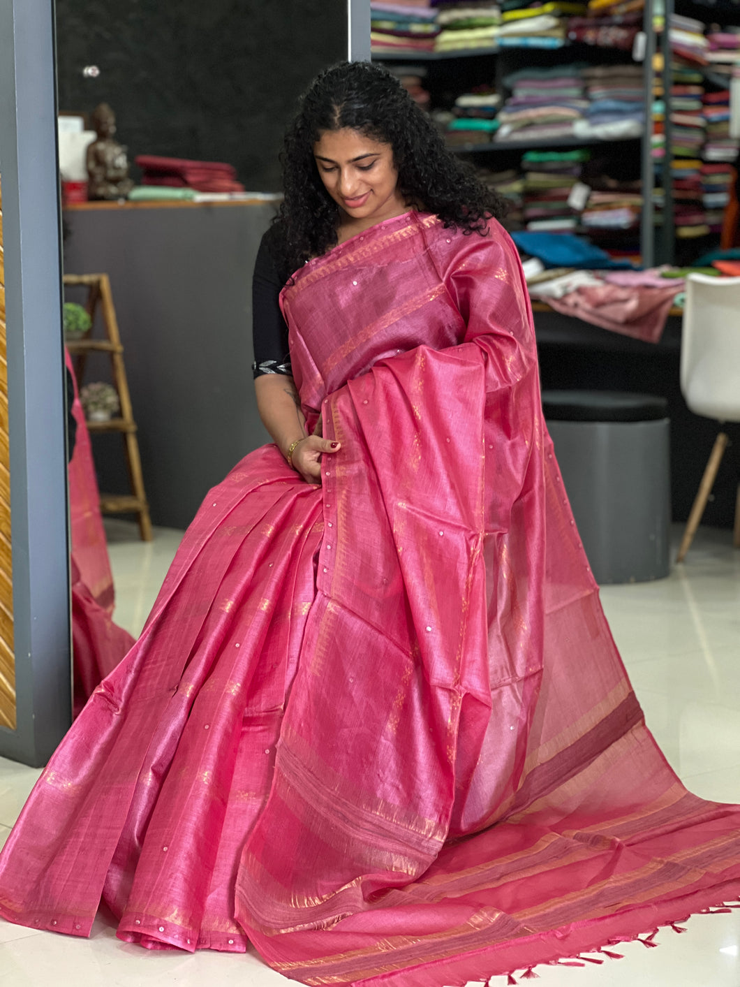 Basket Weaving Pattern  Tussar Saree | PD888