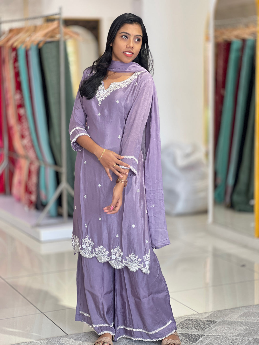 Sequence & Bead Embroidered Chinon Kurta Set | SAD102