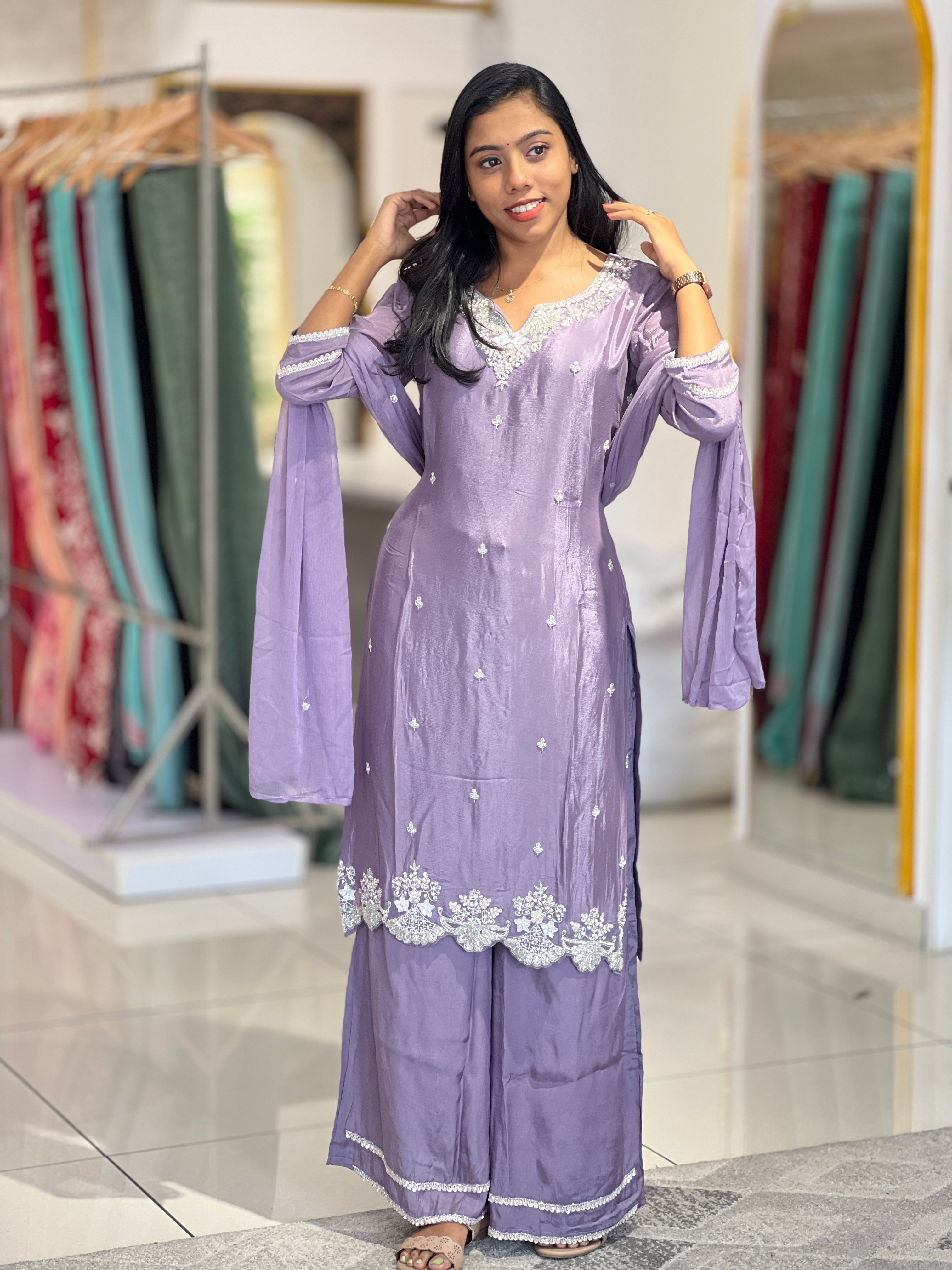 Sequence & Bead Embroidered Chinon Kurta Set | SAD102