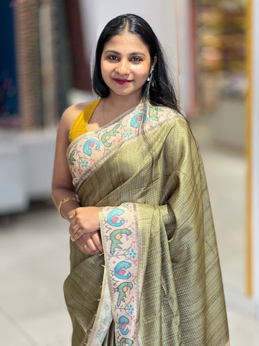 Ikat Printed Tussar Silk Saree | SSN281