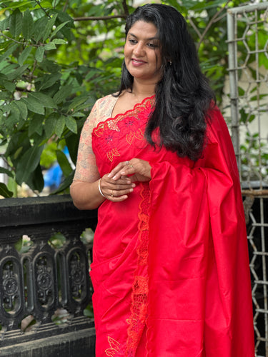 Twine Cut Work Placement Detailed Soft Silk Saree | TC404