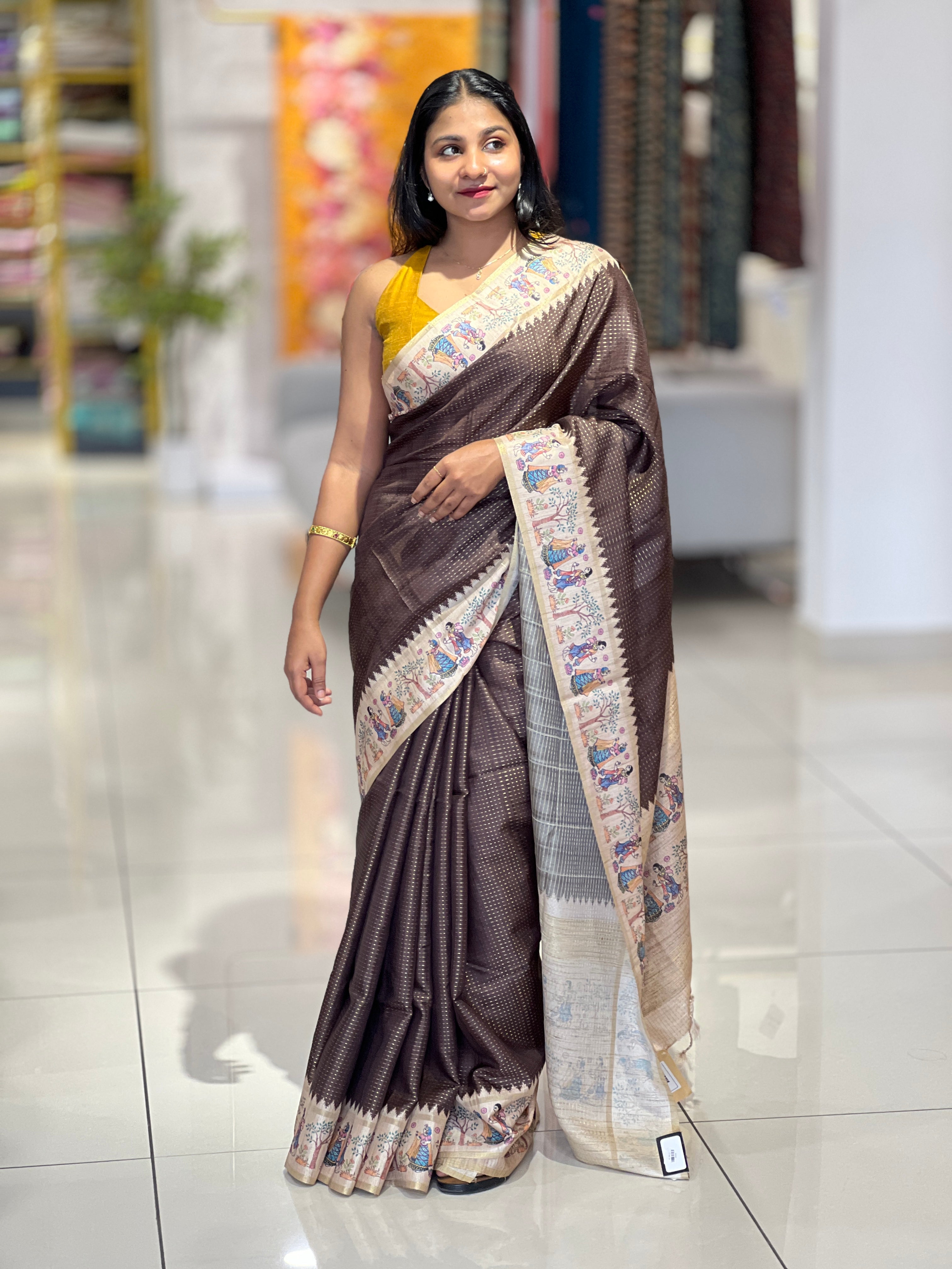 Madhubani Print Detailed Semi Tussar Saree | SSN266