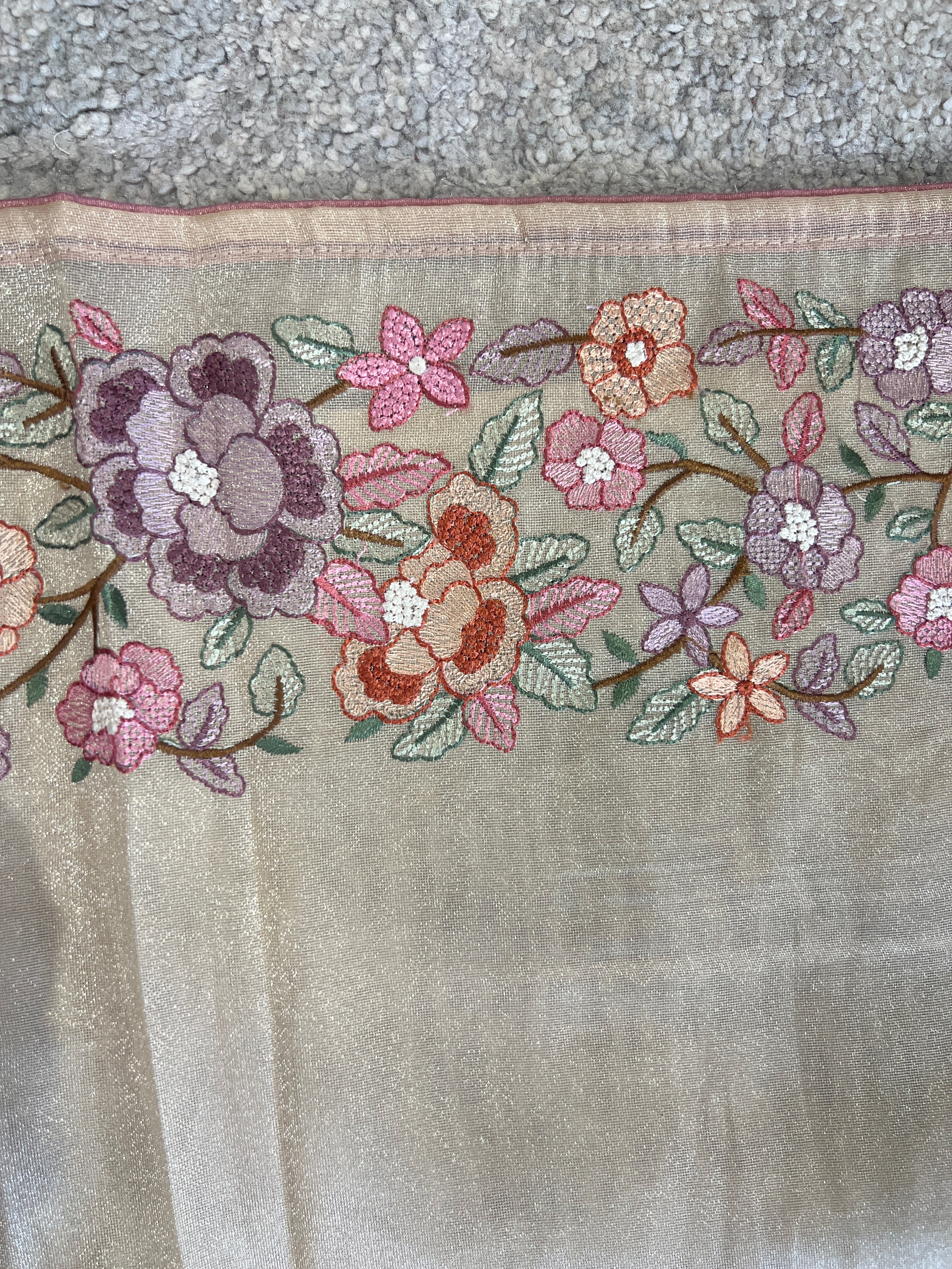 Floral Embroidery Detailed Viscose Organza Saree | SUN198
