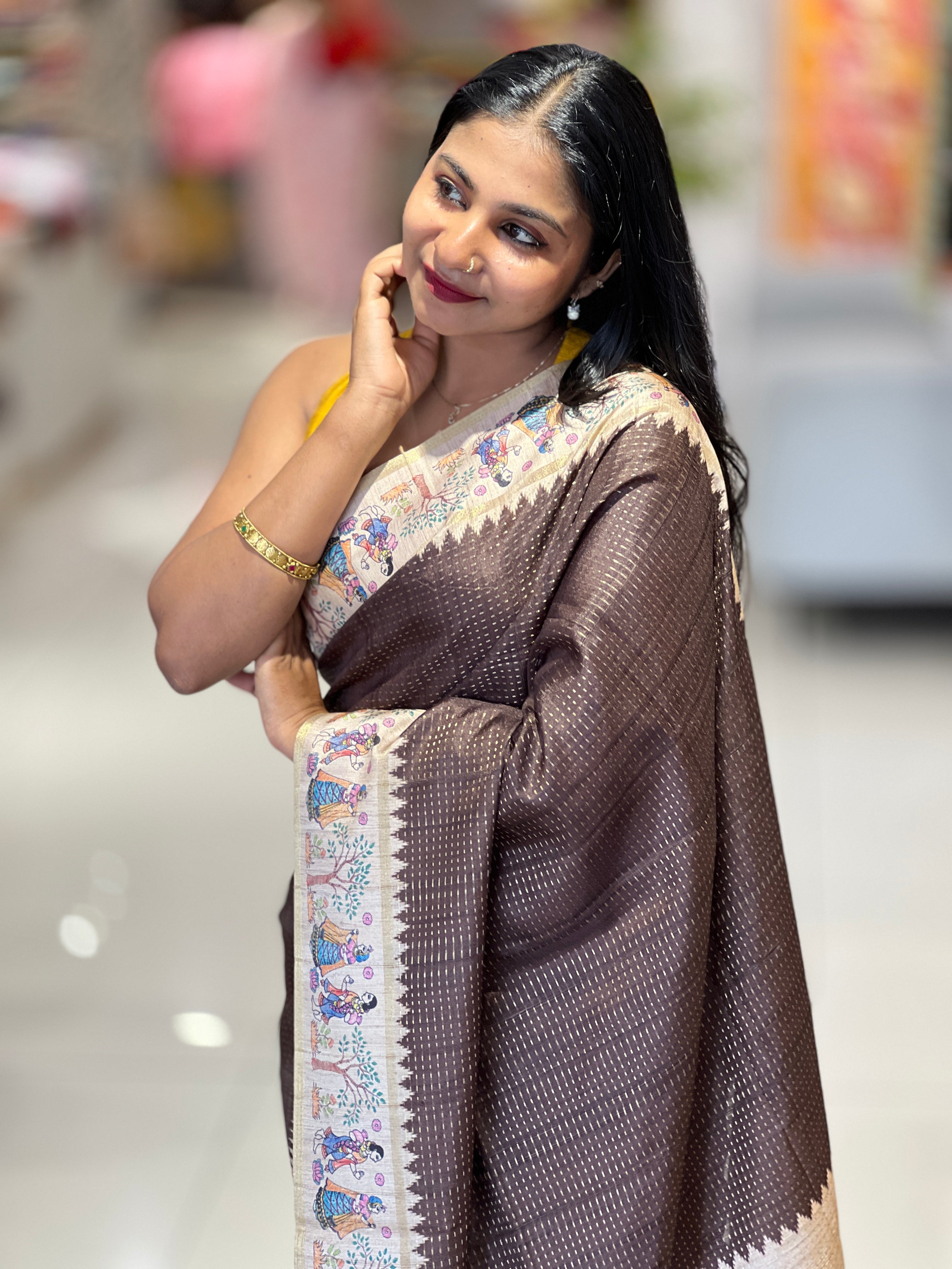 Madhubani Print Detailed Semi Tussar Saree | SSN266