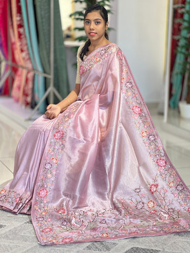 Floral Embroidery Detailed Viscose Organza Saree | SUN201