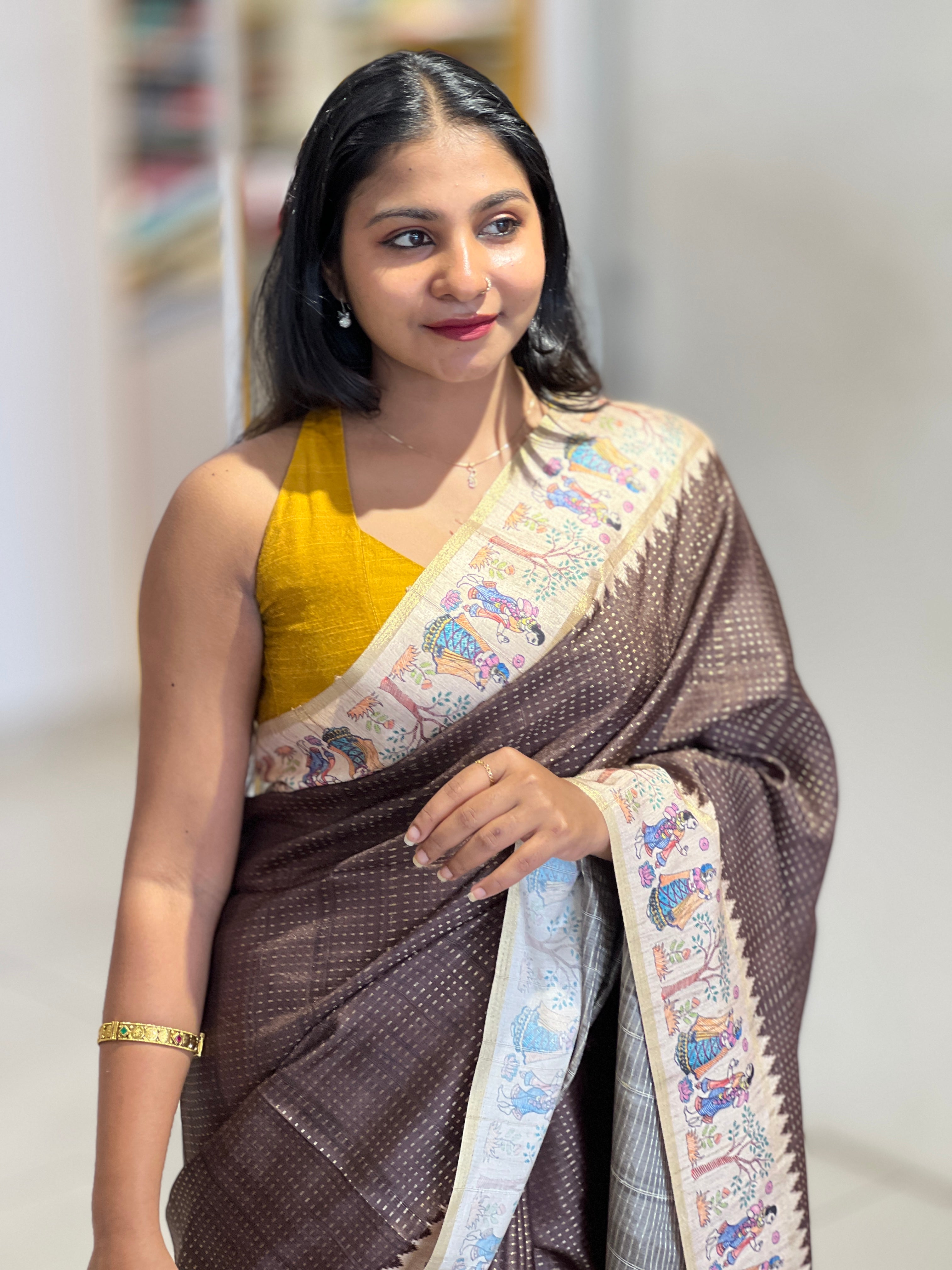 Madhubani Print Detailed Semi Tussar Saree | SSN266