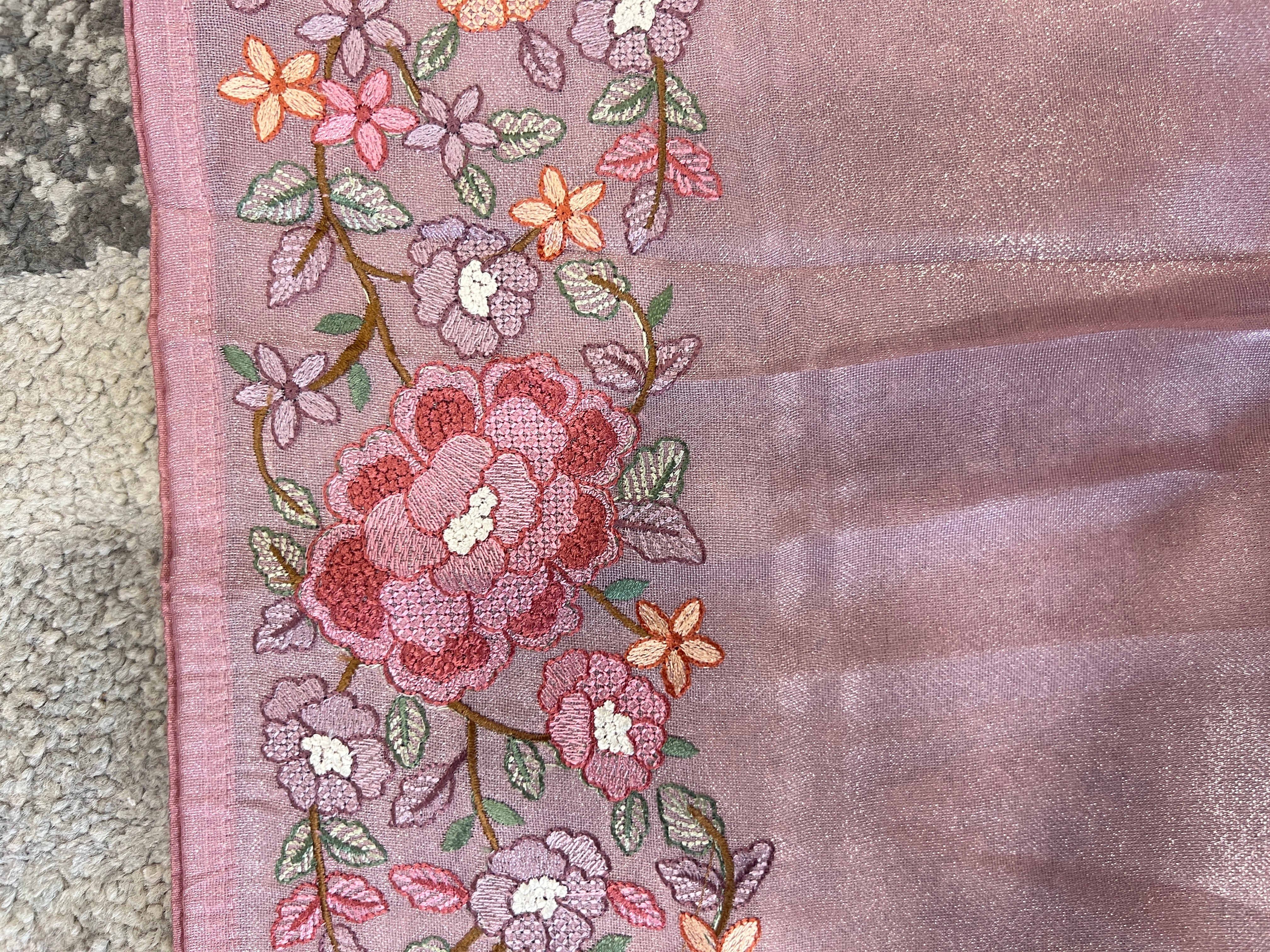 Floral Embroidery Detailed Viscose Organza Saree | SUN201