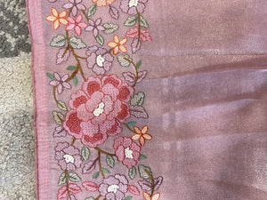 Floral Embroidery Detailed Viscose Organza Saree | SUN201