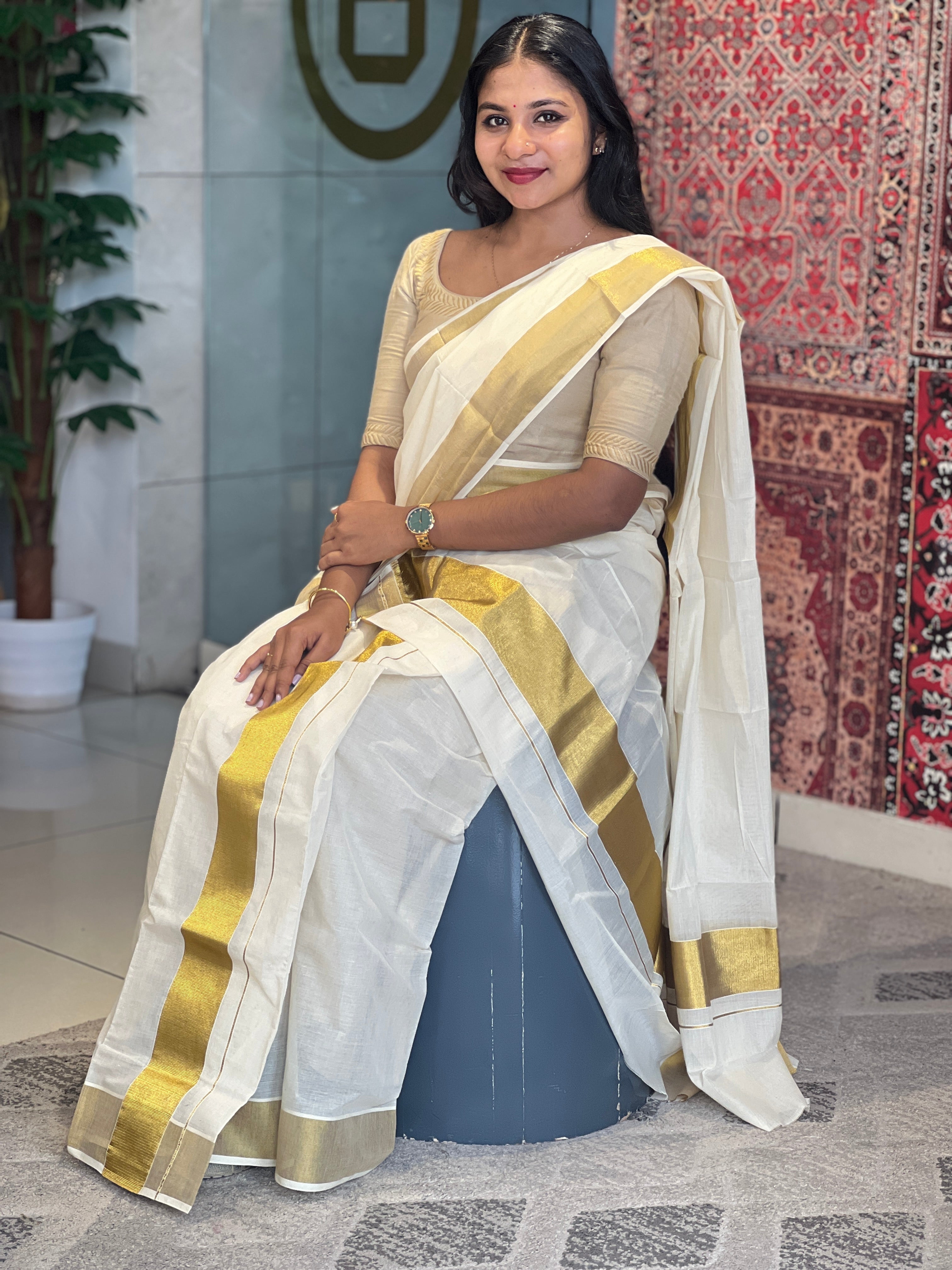 Golden Kasavu Detailed Set Mundu | GAT314