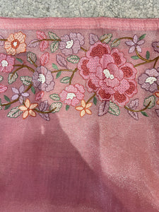 Floral Embroidery Detailed Viscose Organza Saree | SUN199