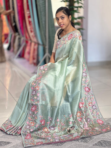 Floral Embroidery Detailed Viscose Organza Saree | SUN200
