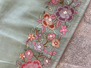 Floral Embroidery Detailed Viscose Organza Saree | SUN200