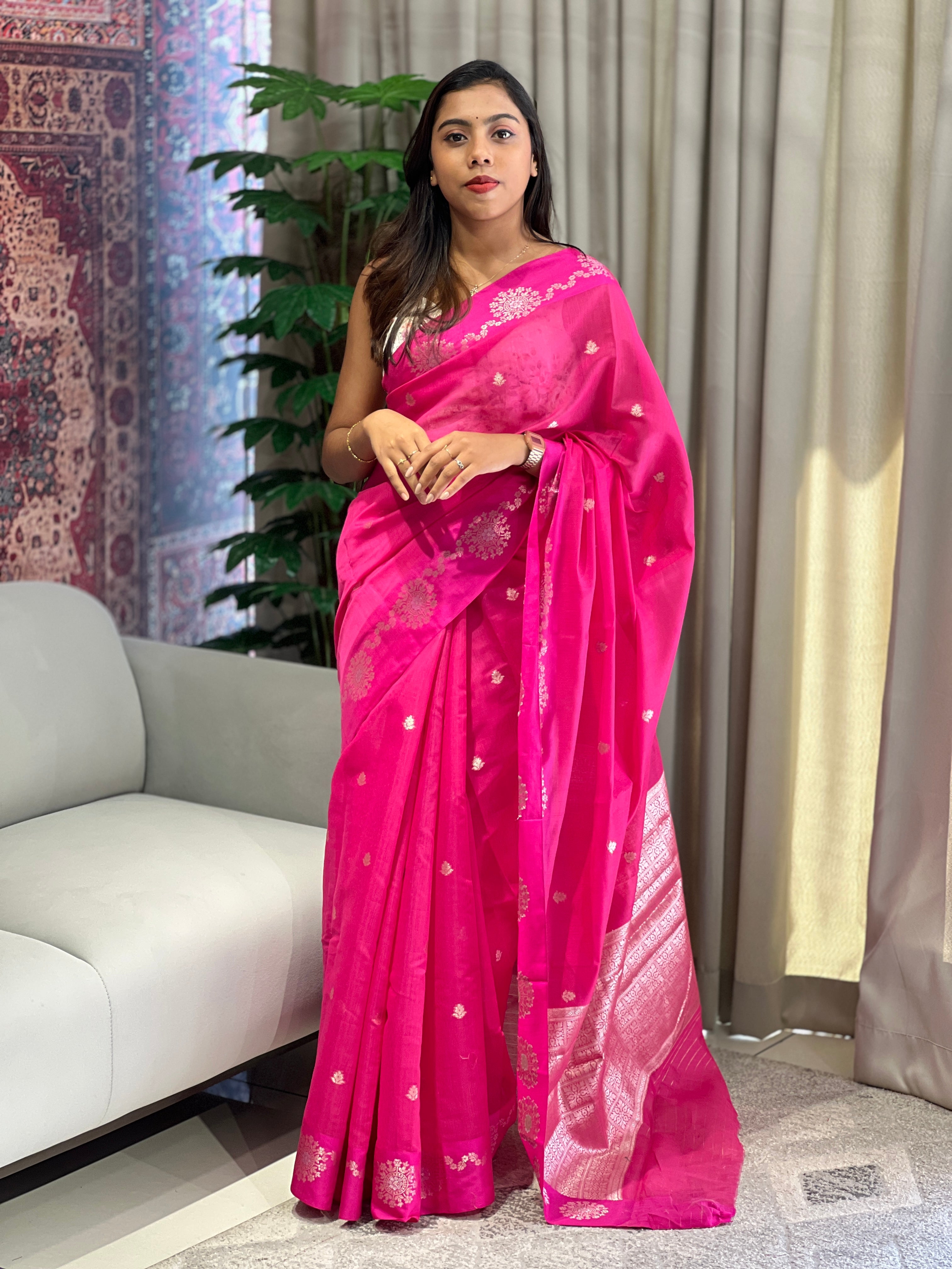 Silver and Golden Zari Detailed Cotton Silk Saree | YNG1023