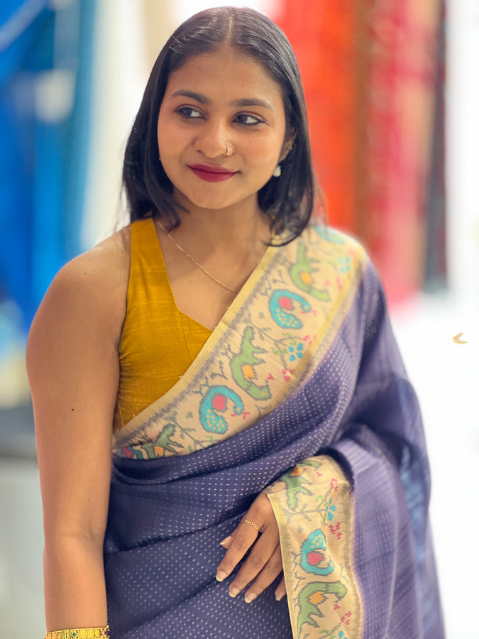 Ikat Printed Tussar Silk Saree | SSN282
