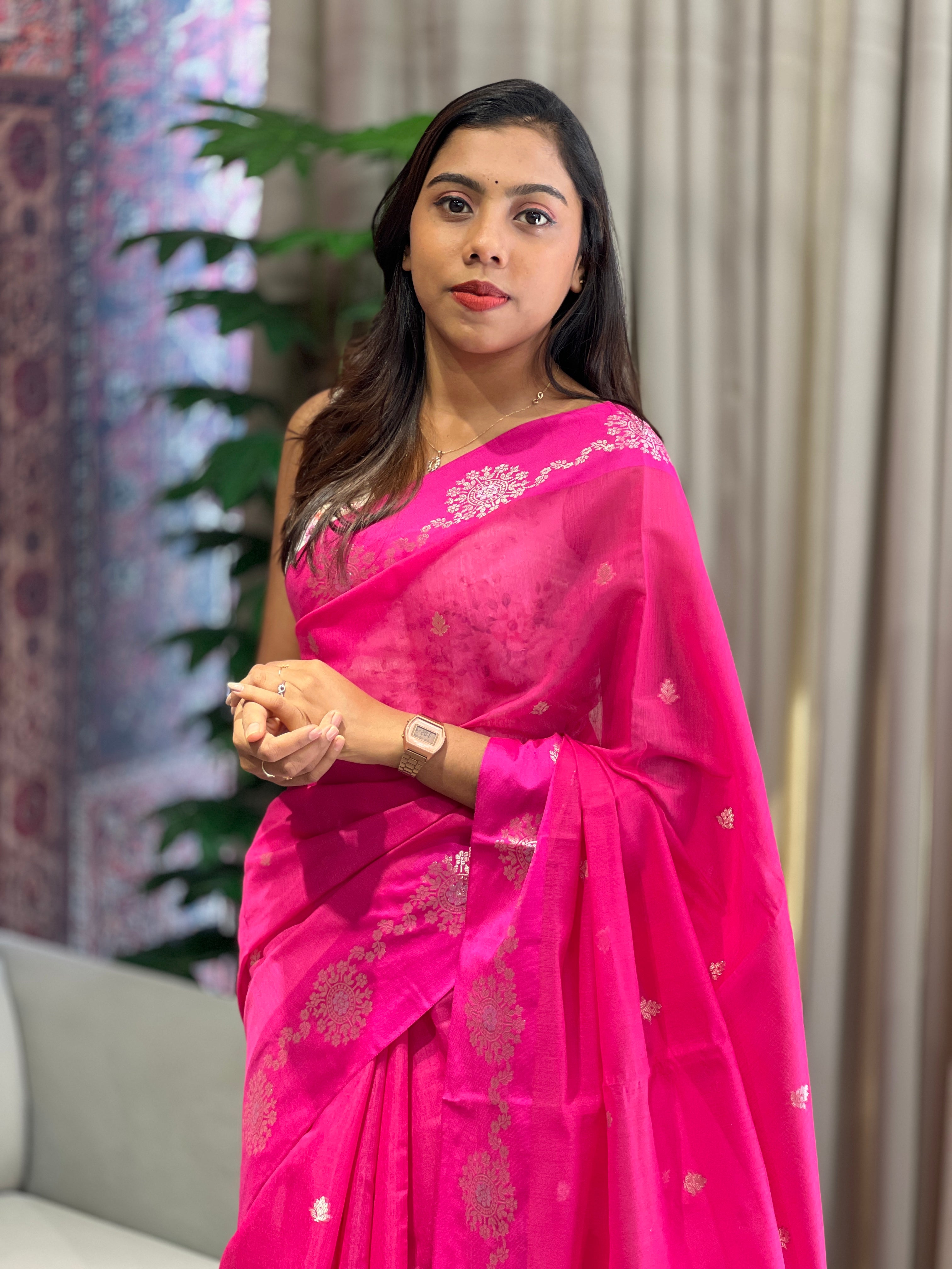 Silver and Golden Zari Detailed Cotton Silk Saree | YNG1023